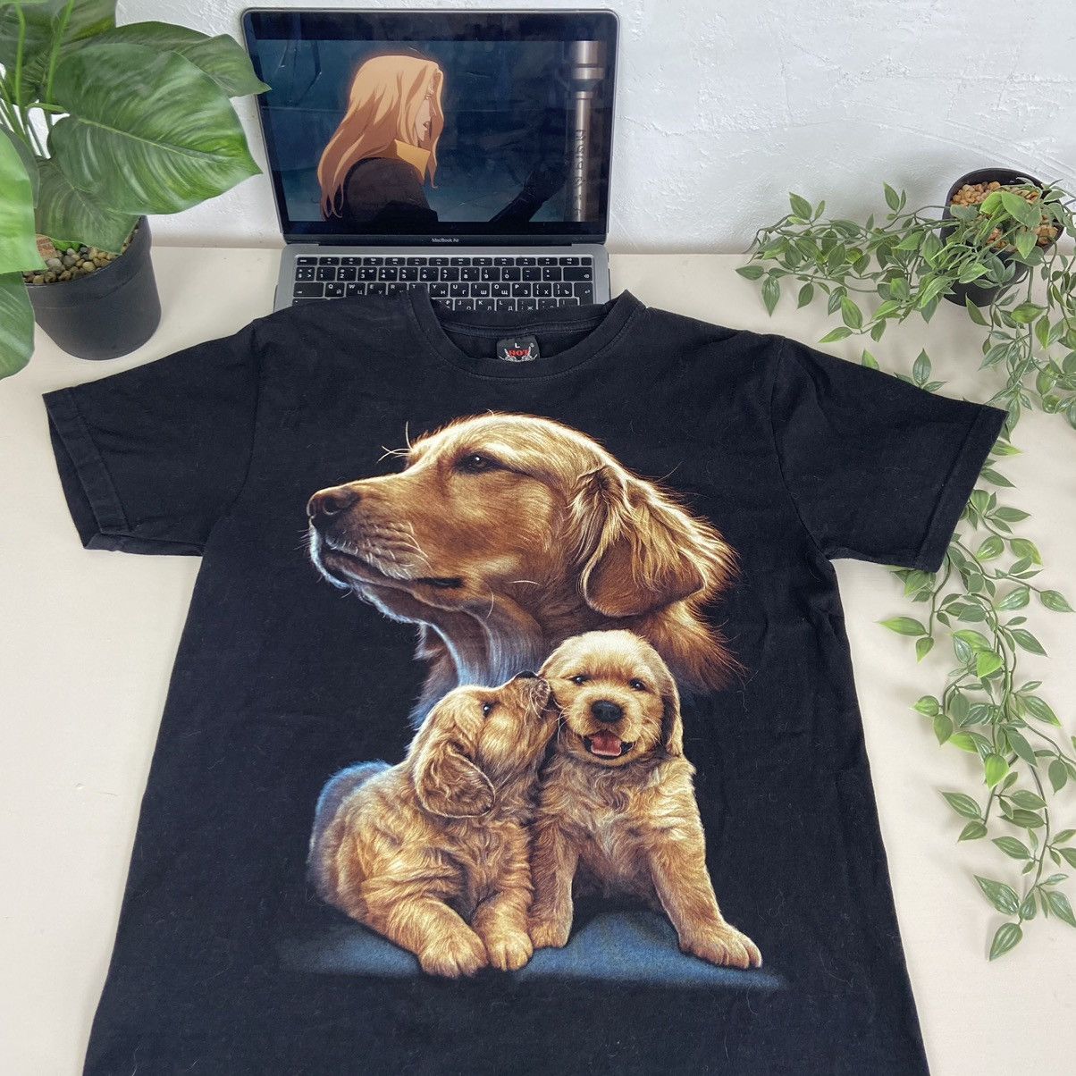 Vintage 1990s LABRADORS CUTE DOGS VINTAGE RARE HEAVY TEE - № 180 Size US L / EU 52-54 / 3 - 2 Thumbnail
