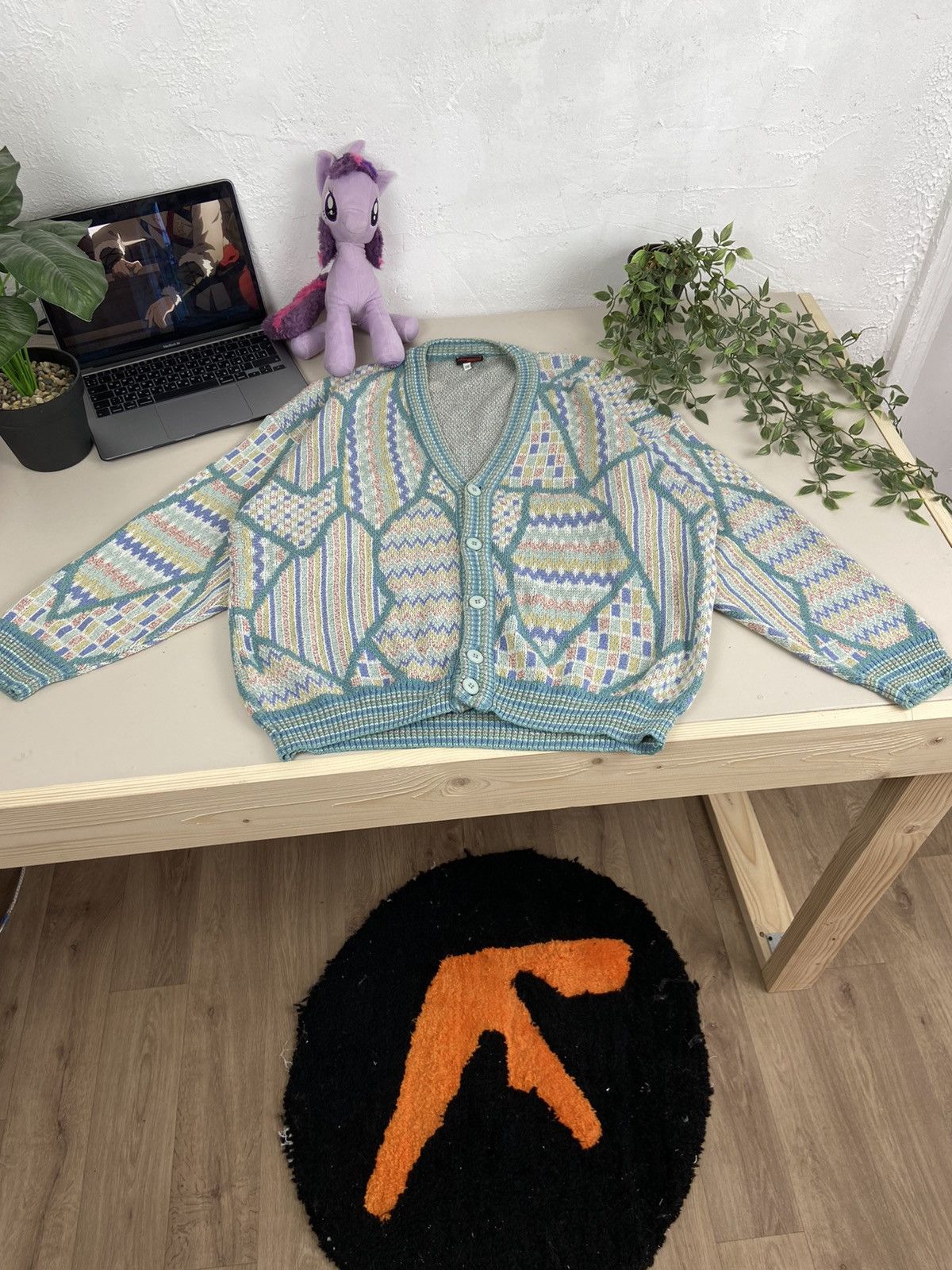 Vintage 1980s ALESSANDRO MAGNO ARCHIVE KNITTED CARDIGAN - № 1037 Size US XL / EU 56 / 4 - 2 Thumbnail
