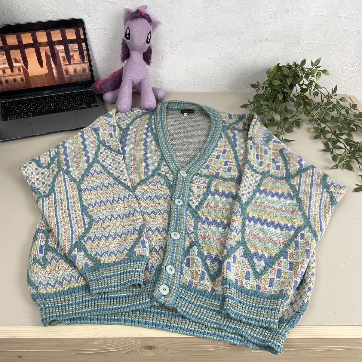 Vintage 1980s ALESSANDRO MAGNO ARCHIVE KNITTED CARDIGAN - № 1037 Size US XL / EU 56 / 4 - 5 Thumbnail