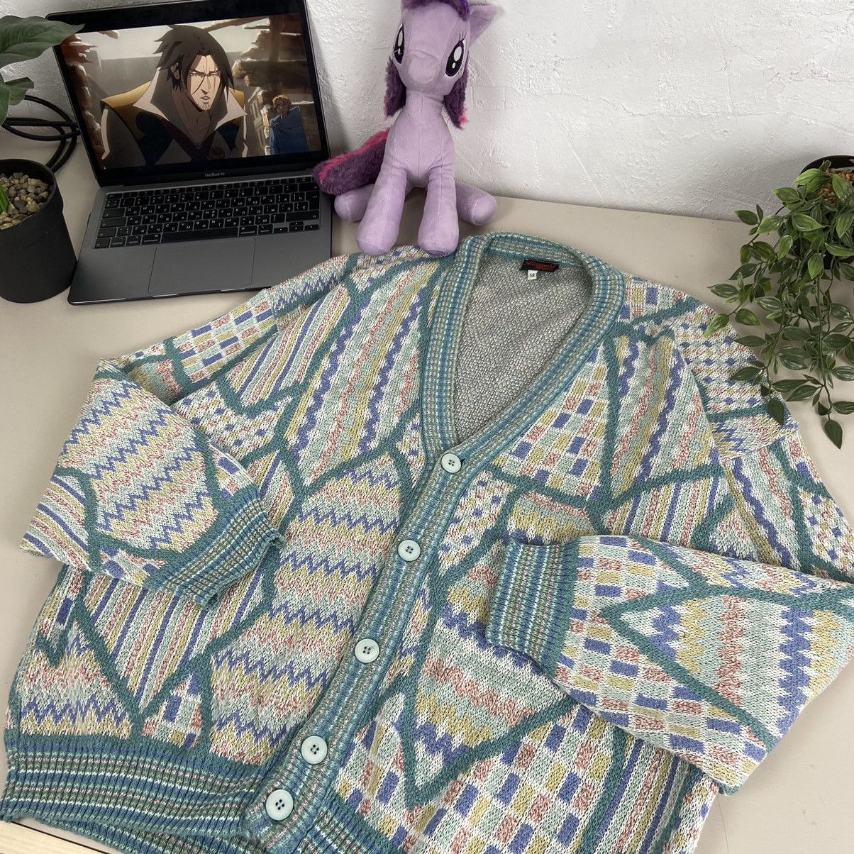 Vintage 1980s ALESSANDRO MAGNO ARCHIVE KNITTED CARDIGAN - № 1037 Size US XL / EU 56 / 4 - 6 Thumbnail