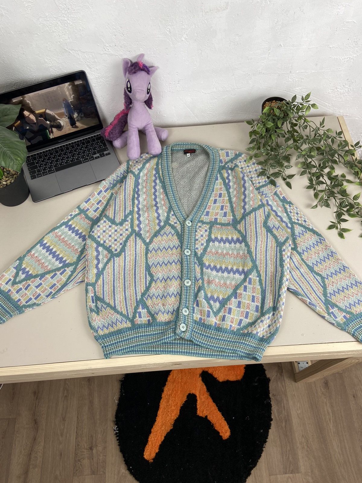 Vintage 1980s ALESSANDRO MAGNO ARCHIVE KNITTED CARDIGAN - № 1037 Size US XL / EU 56 / 4 - 4 Thumbnail