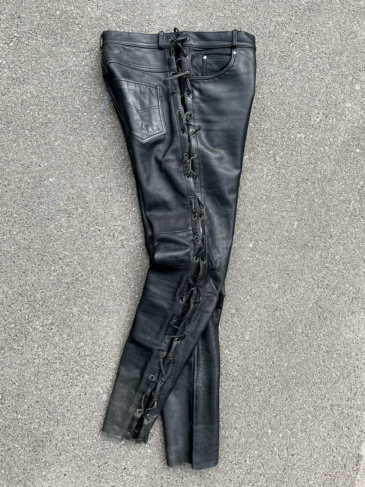 Rare Vintage Chevirex Genuine Leather Pants Biker Jeans IT
