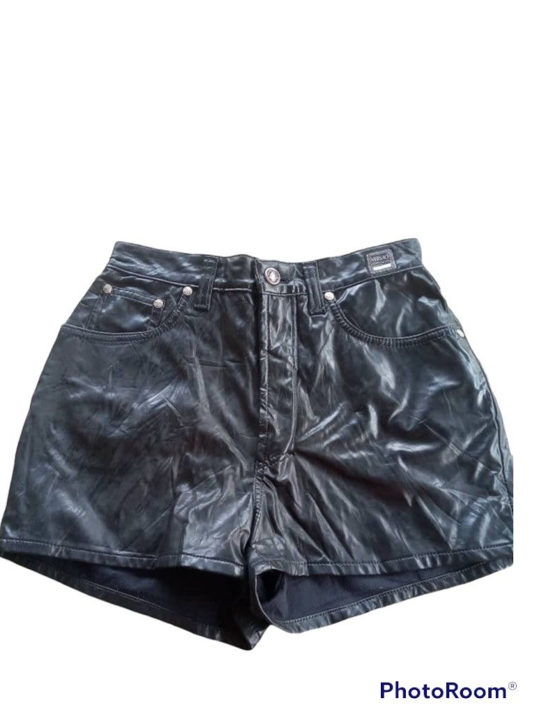 Versace Jeans Couture VINTAGE VERSACE FAUX LEATHER SHORTS PANT Size 26" / US 2 / IT 38 - 1 Thumbnail