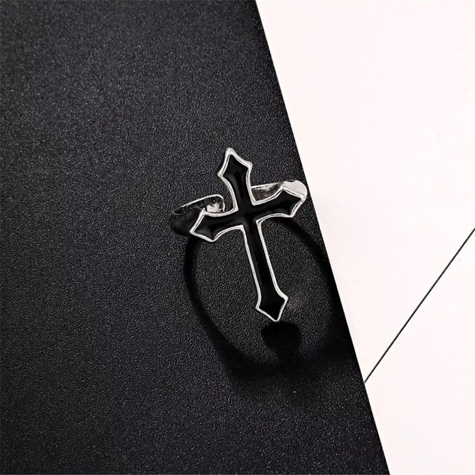 Jewelry × Streetwear × Vintage Black Cross Ring Religion Art Silver ...