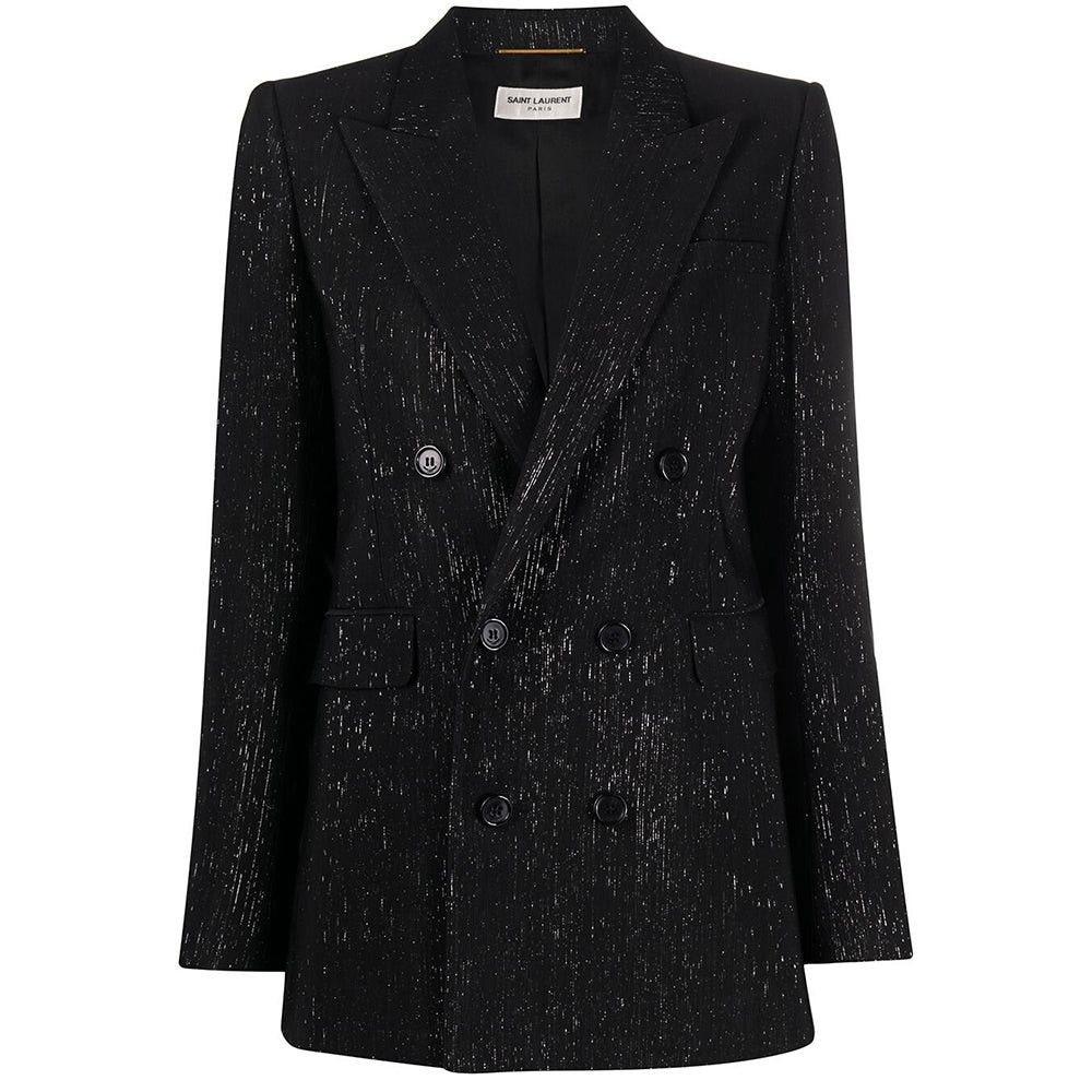 Saint Laurent Women's Lamé Blazer Black Silver