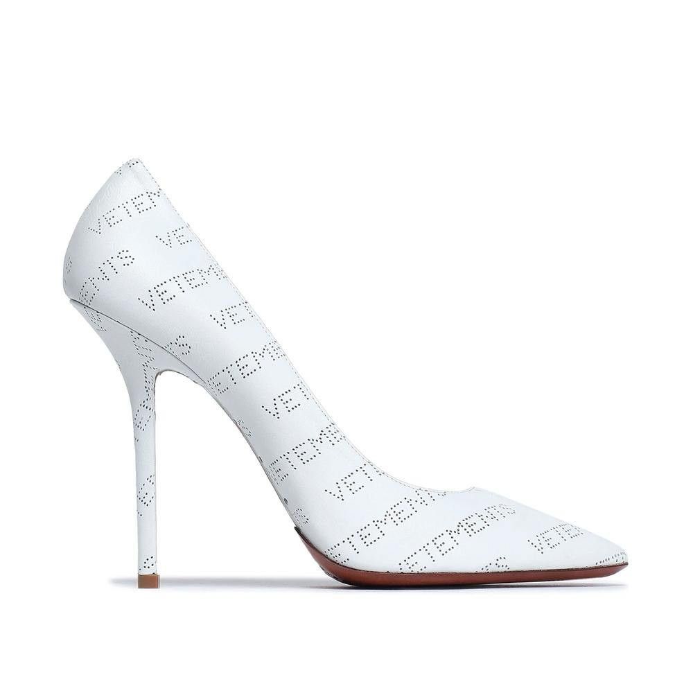 Vetements Women's Perforated Logo Leather Pump Heels White