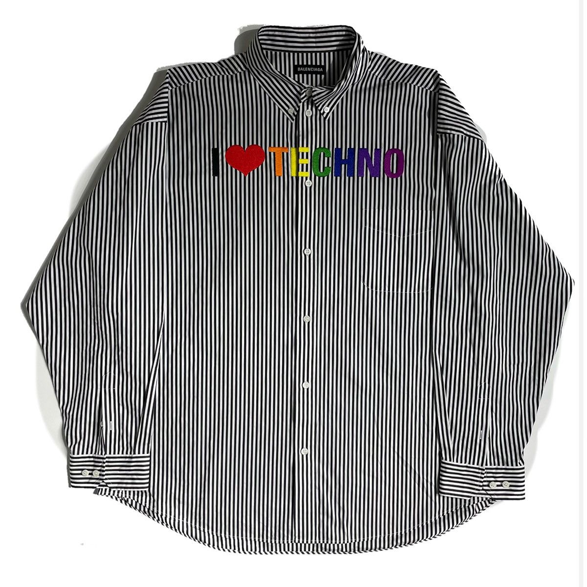 image of Balenciaga “I Love Techno” Striped Button Up, Men's (Size XL)