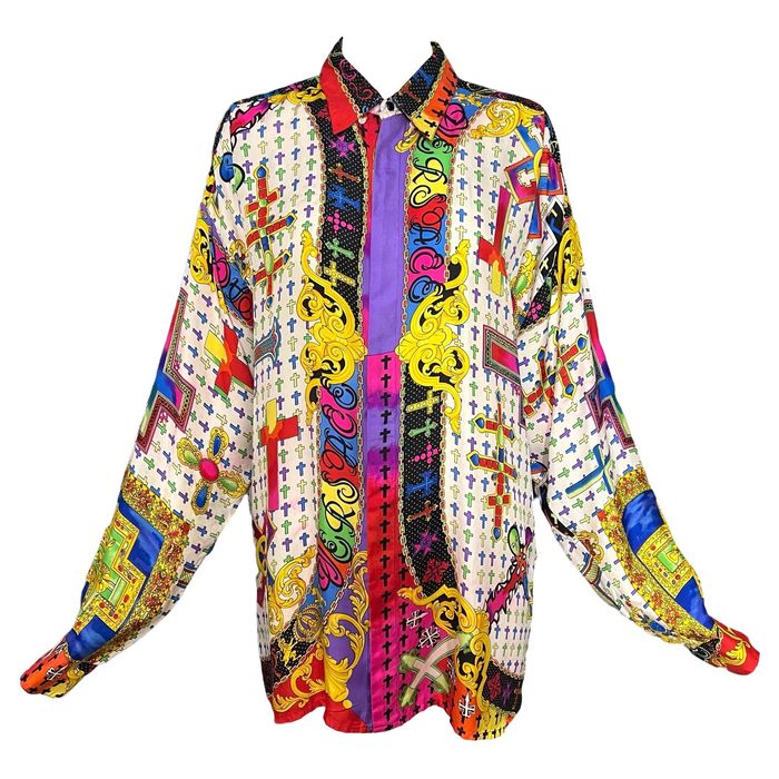 Versace Gianni Versace Rainbow Crosses Crucifix Silk Shirt 1994 | Grailed