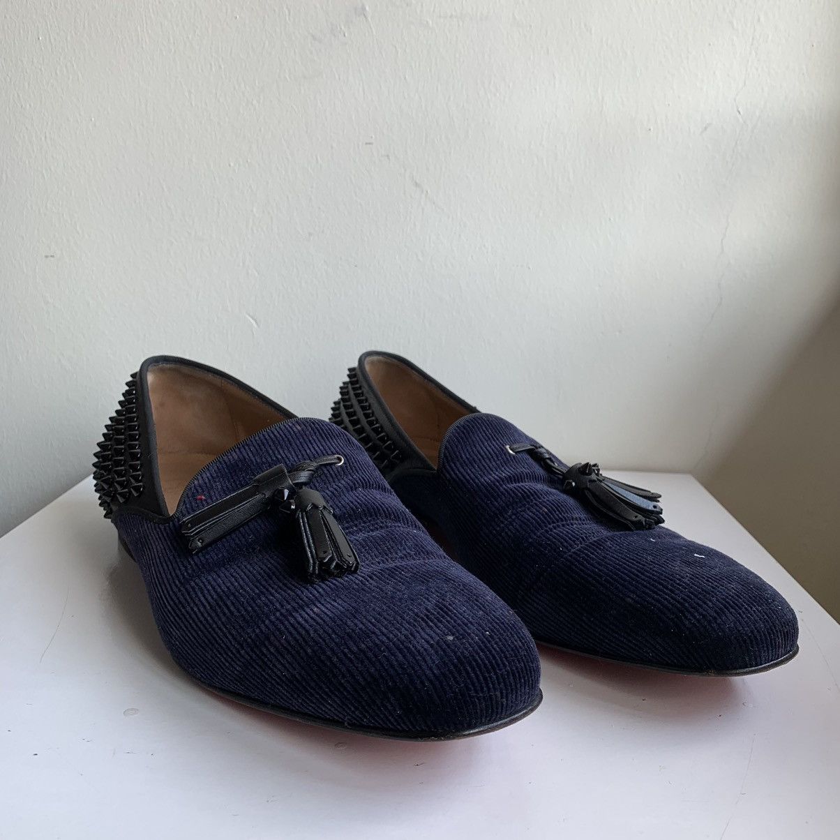 Blue Leather Slip-on with black stud