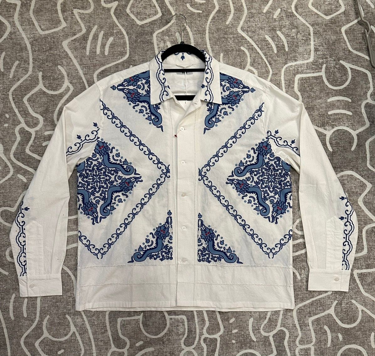 Pre-owned Bode Dragon Embroidered Button Up Shirt In White