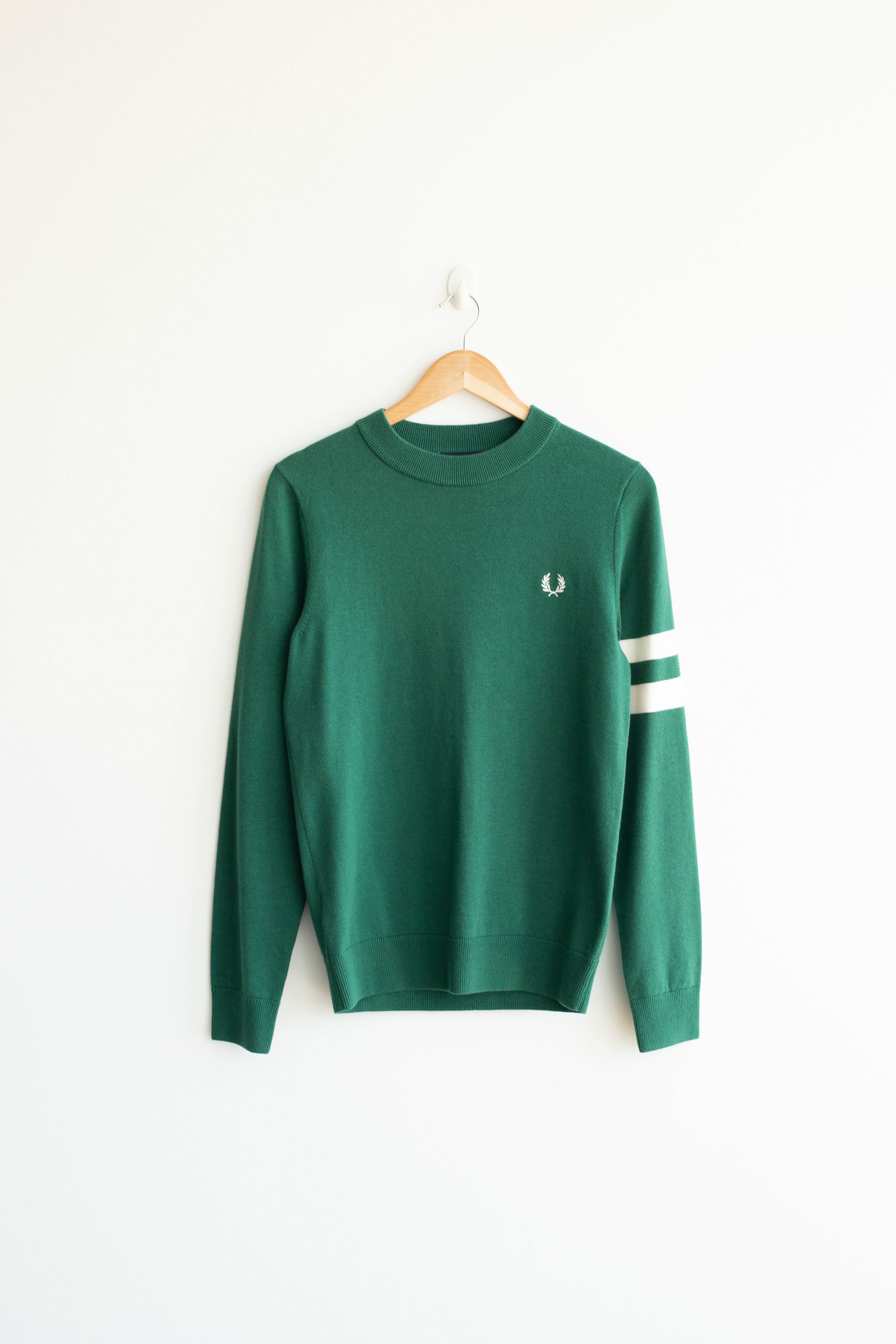 Fred Perry Fred Perry Tipped Sleeve Crew Neck Sweater - Green Size US S / EU 44-46 / 1 - 2 Thumbnail