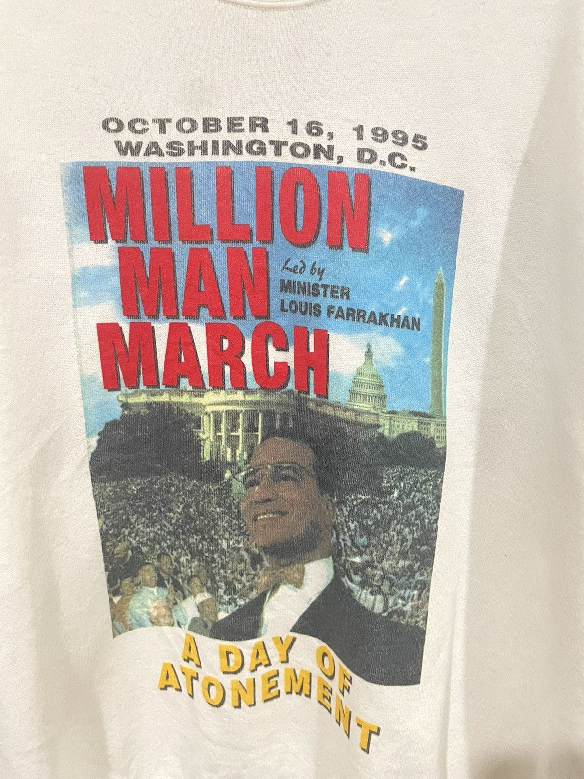 Fruit Of The Loom Vintage 90s Distressed Million Man March Louis Farrakhan Size US XL / EU 56 / 4 - 10 Thumbnail