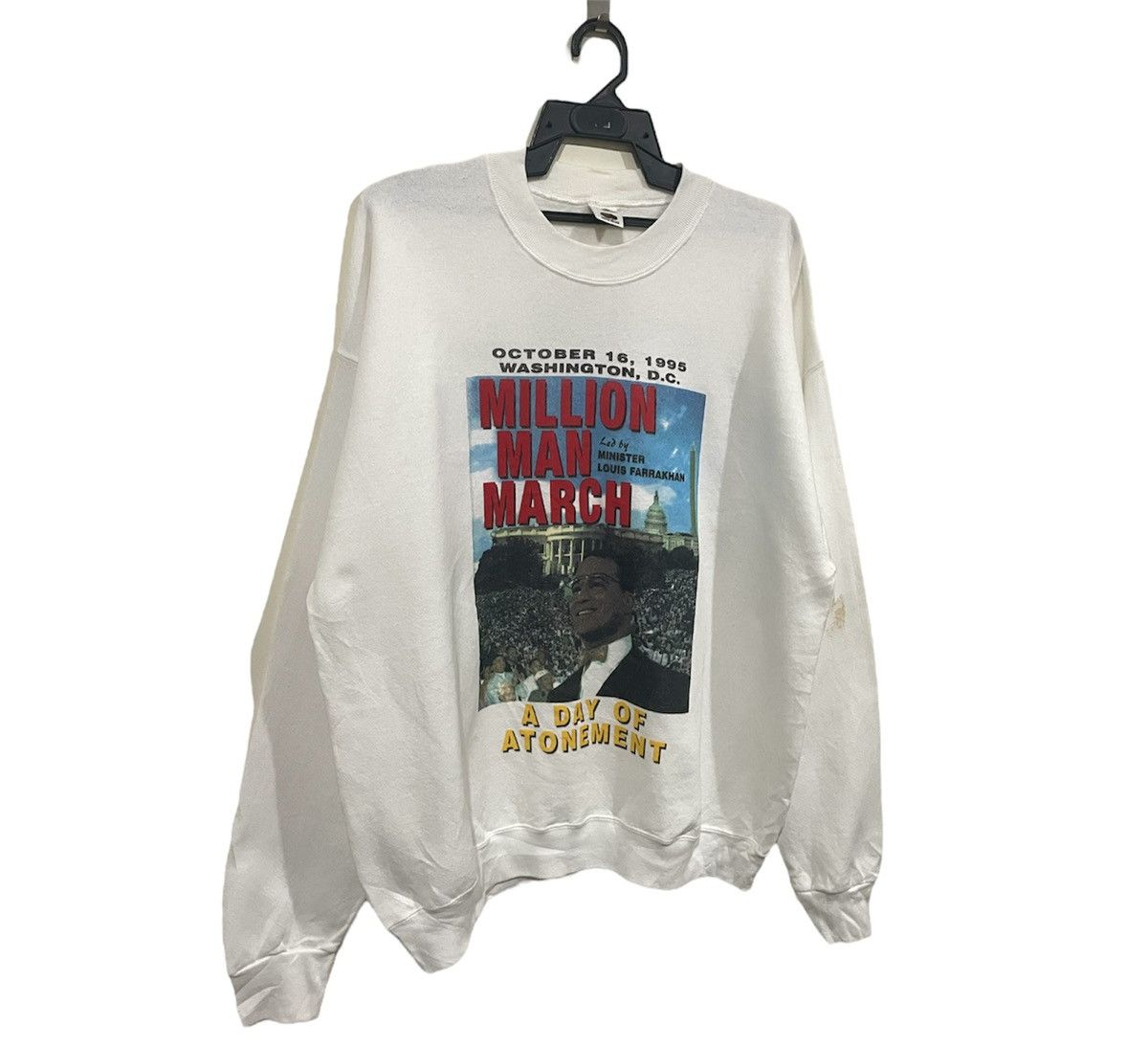 Fruit Of The Loom Vintage 90s Distressed Million Man March Louis Farrakhan Size US XL / EU 56 / 4 - 2 Thumbnail