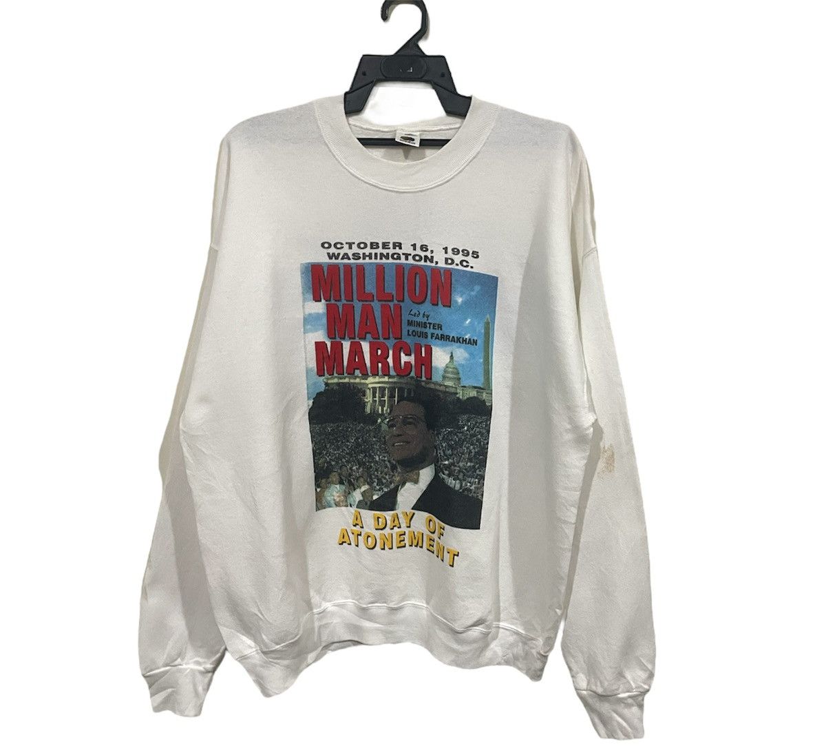 Fruit Of The Loom Vintage 90s Distressed Million Man March Louis Farrakhan Size US XL / EU 56 / 4 - 1 Thumbnail