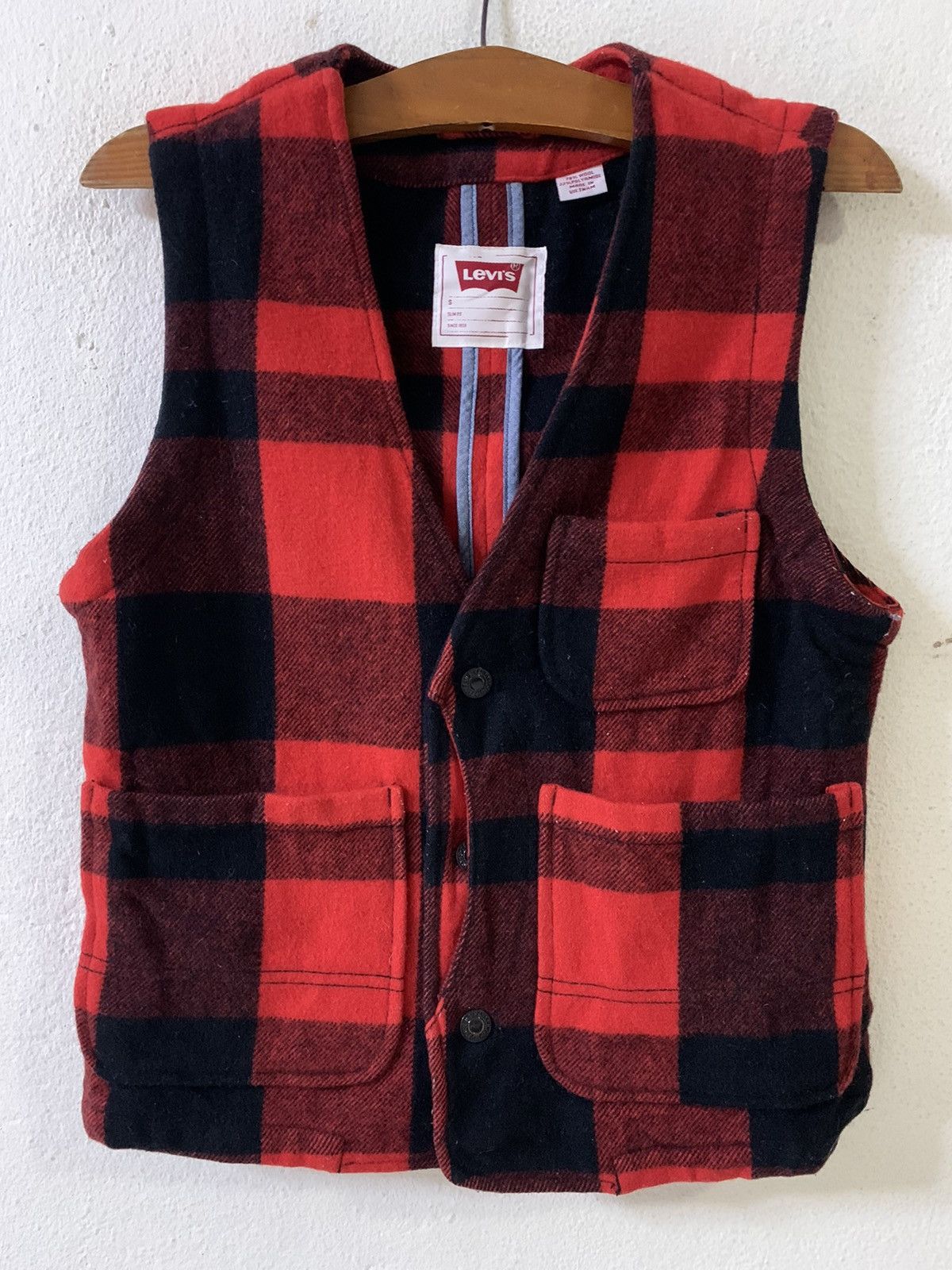 Levi's Levis Plaid Wool Vest Size US S / EU 44-46 / 1 - 1 Thumbnail