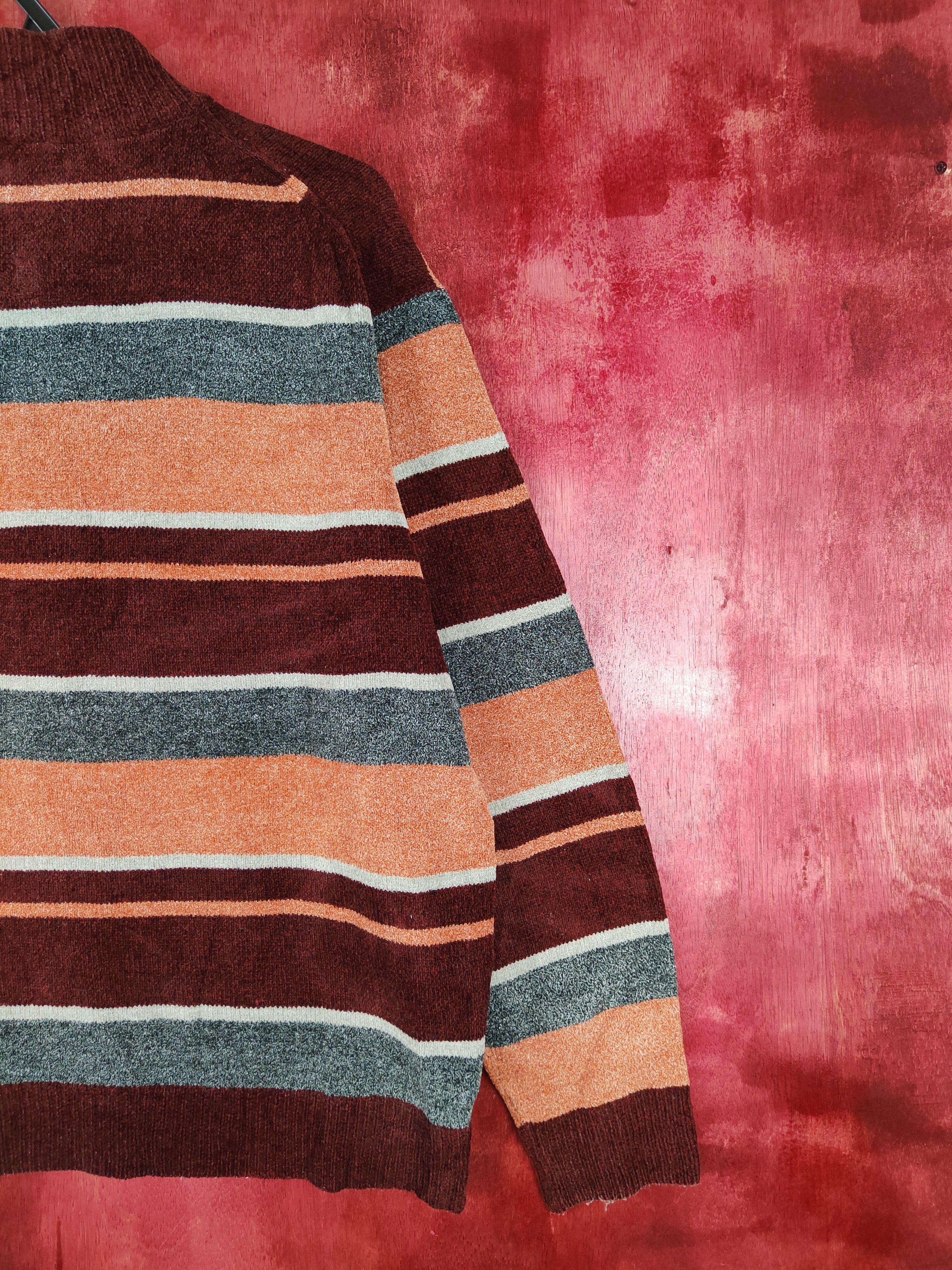Japanese Brand Top Valu stripe Brown/Gray Knitwear #4376 Size US XL / EU 56 / 4 - 7 Thumbnail