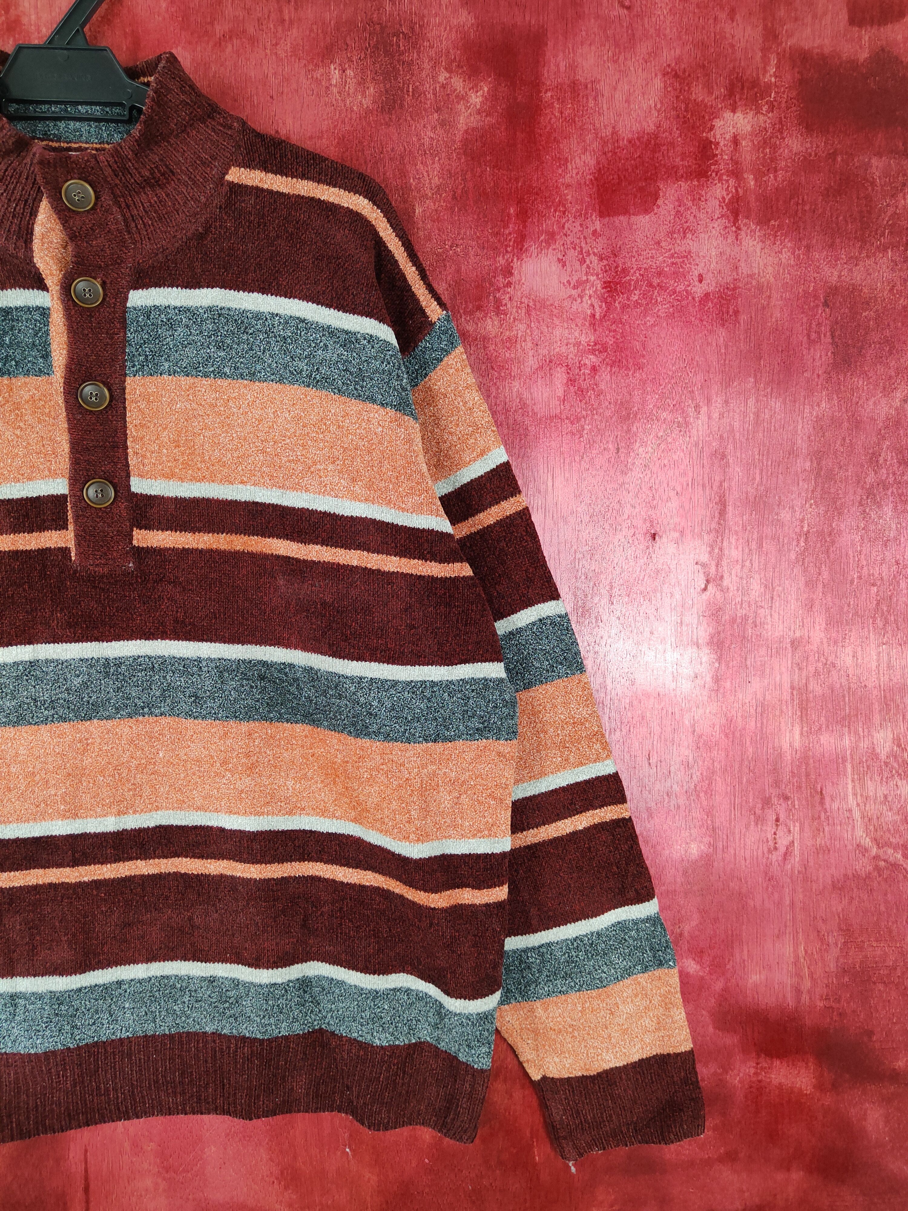 Japanese Brand Top Valu stripe Brown/Gray Knitwear #4376 Size US XL / EU 56 / 4 - 4 Thumbnail