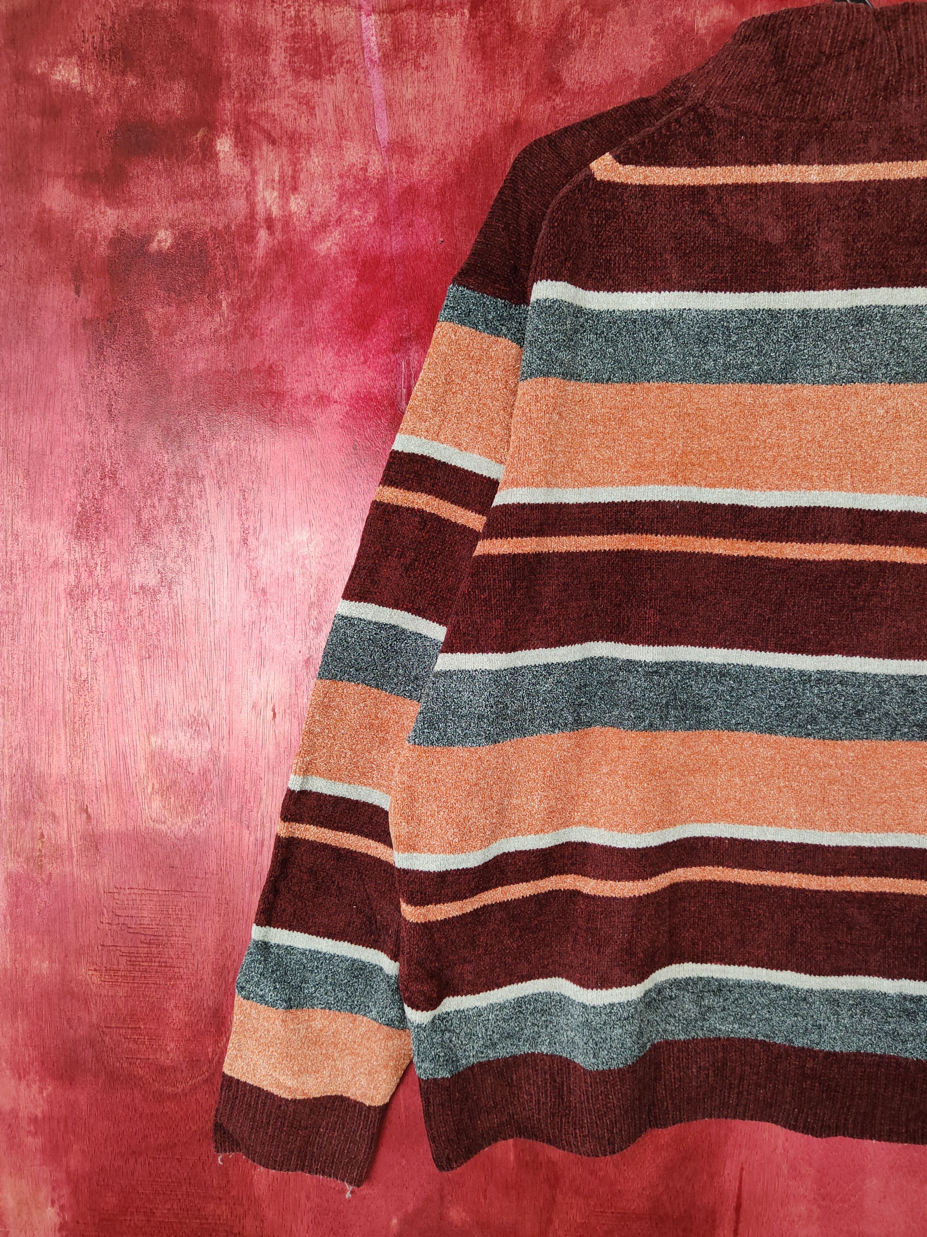 Japanese Brand Top Valu stripe Brown/Gray Knitwear #4376 Size US XL / EU 56 / 4 - 6 Thumbnail