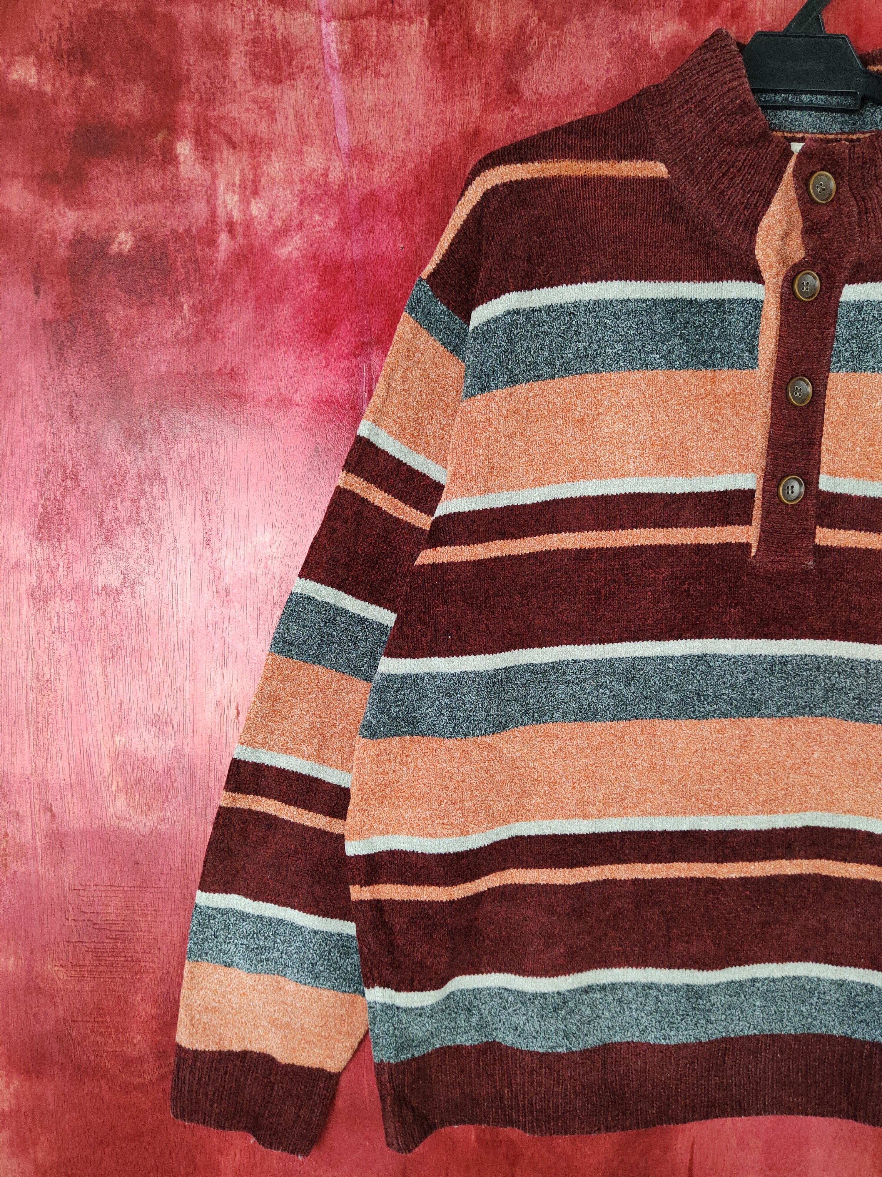 Japanese Brand Top Valu stripe Brown/Gray Knitwear #4376 Size US XL / EU 56 / 4 - 3 Thumbnail