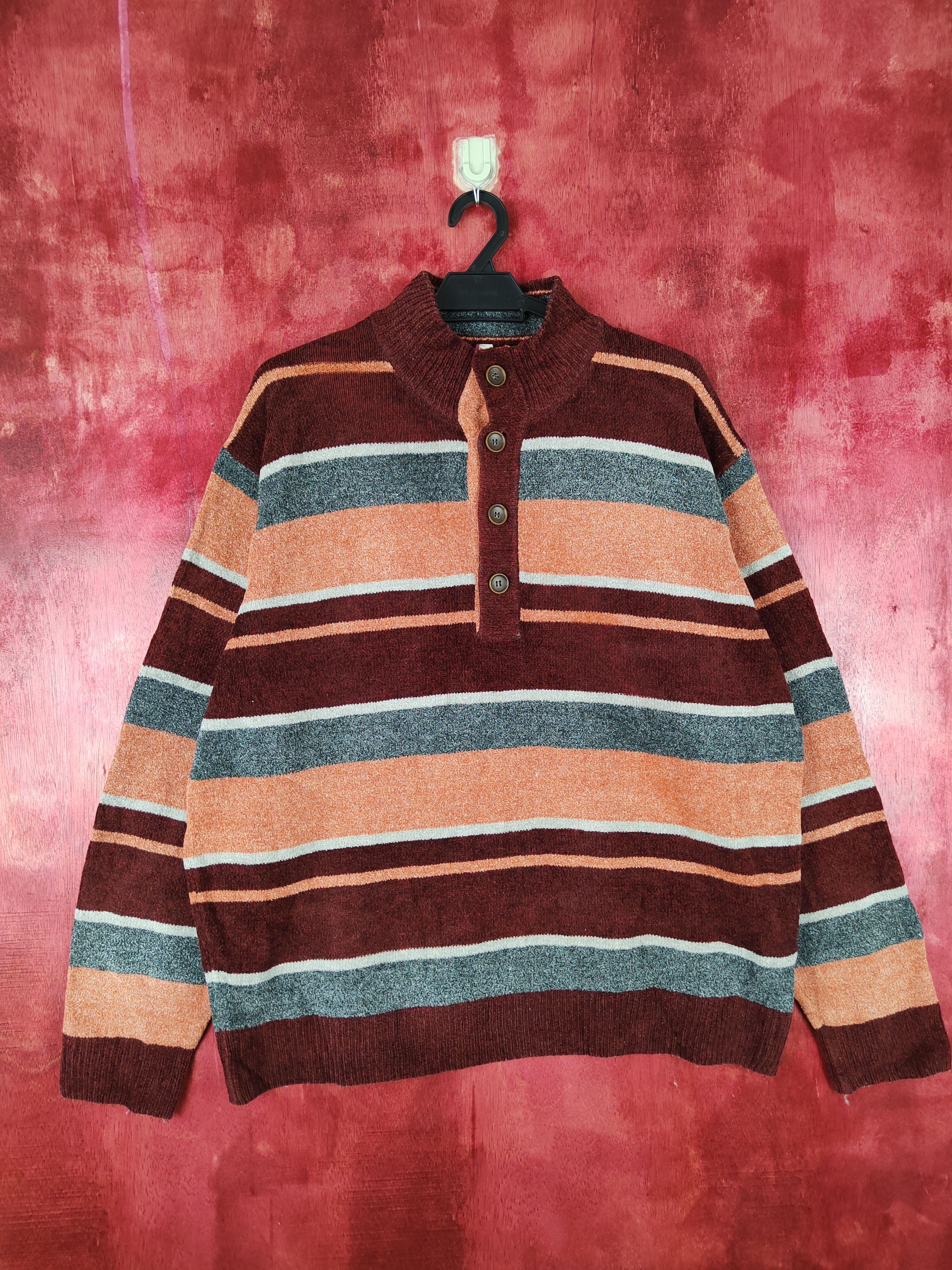 Japanese Brand Top Valu stripe Brown/Gray Knitwear #4376 Size US XL / EU 56 / 4 - 1 Thumbnail
