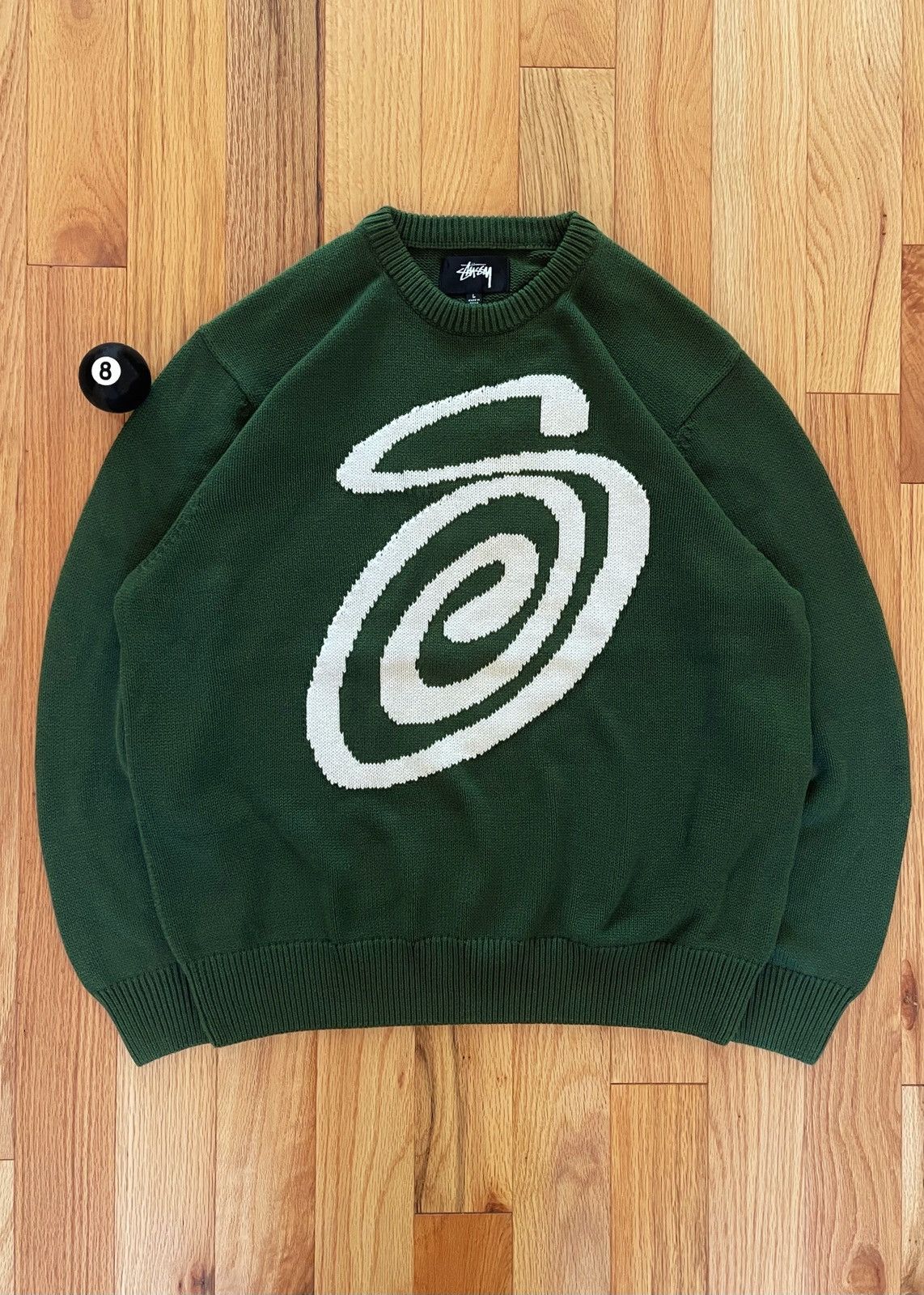 Stussy AW2022 Stussy Curly S Logo Green/Cream Knit Sweater | Grailed