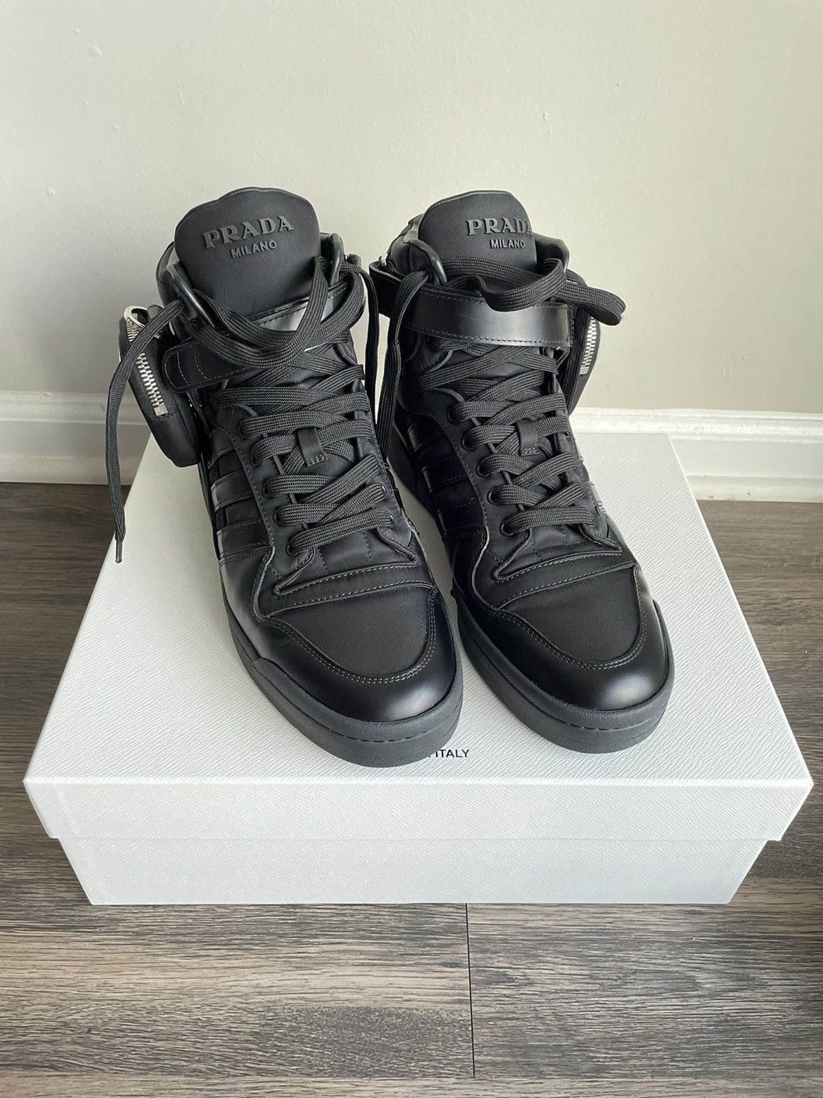 Prada X Adidas FW/22 Re-Nylon Forum High Top Sneakers Black
