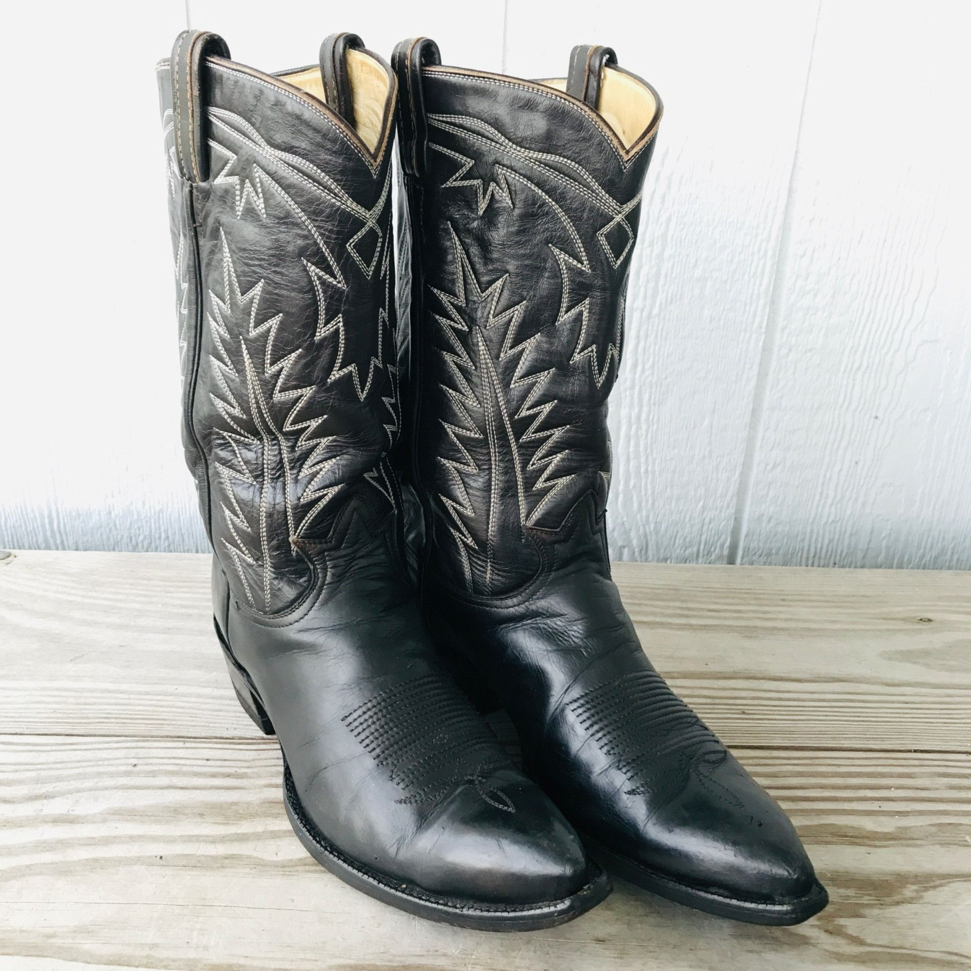 Bottes Cowboy Tony Lama Vintage Cuir Marron - Taille 11EE US - Fabriquées USA - Occasion TB