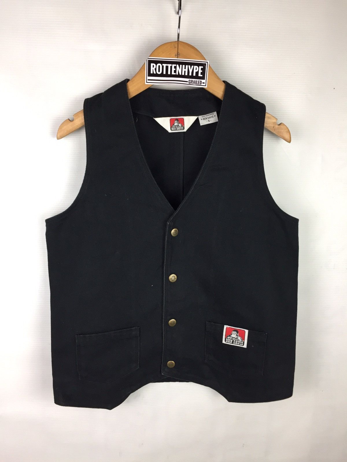 90'S Ben Davis work vest, made in USA, men's size L, vintage cotton black type Vintage Second Hand
