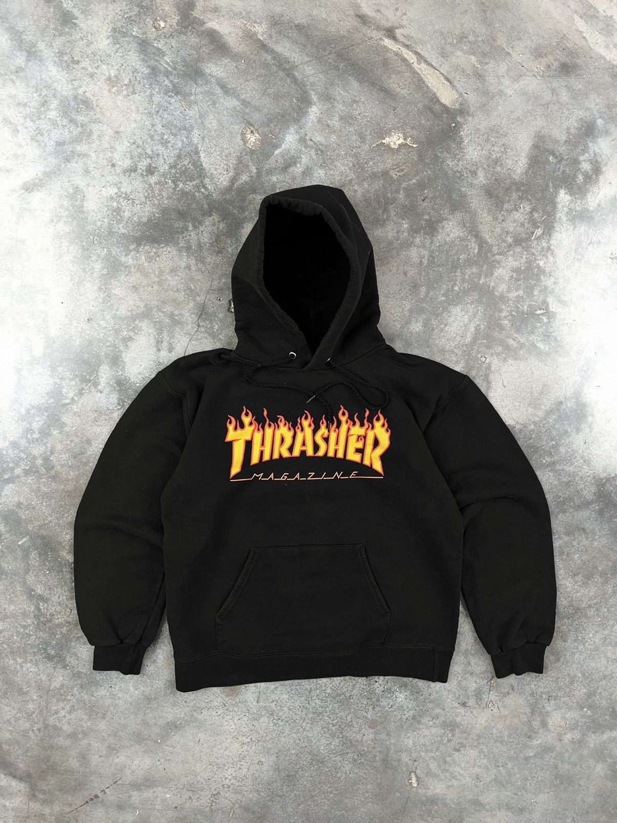 Thrasher OG Black Flames / Fire Skate Logo Hoodie Small