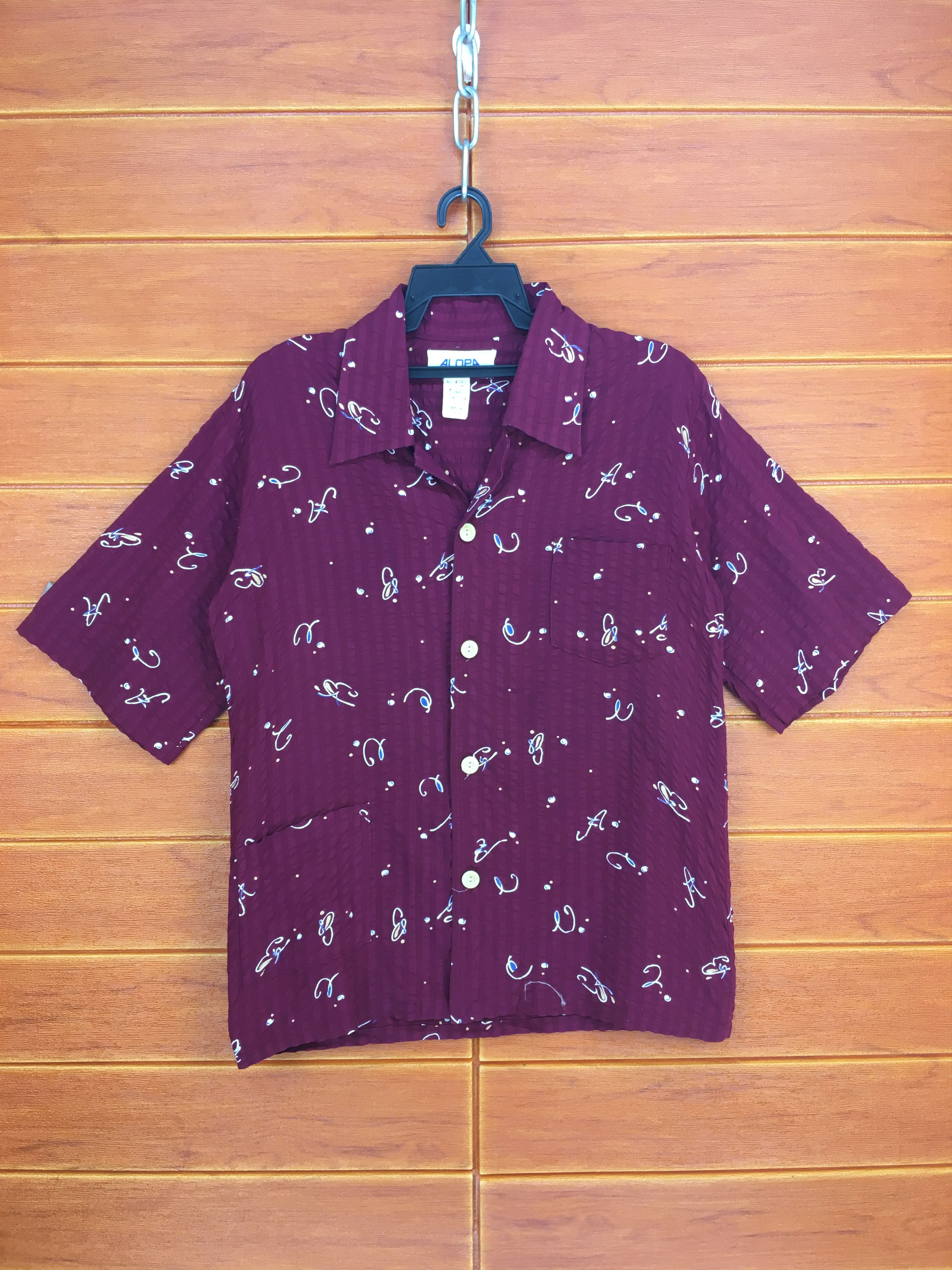 Vintage Japanese Hawaiian ALOPA Word Abstract Shirt