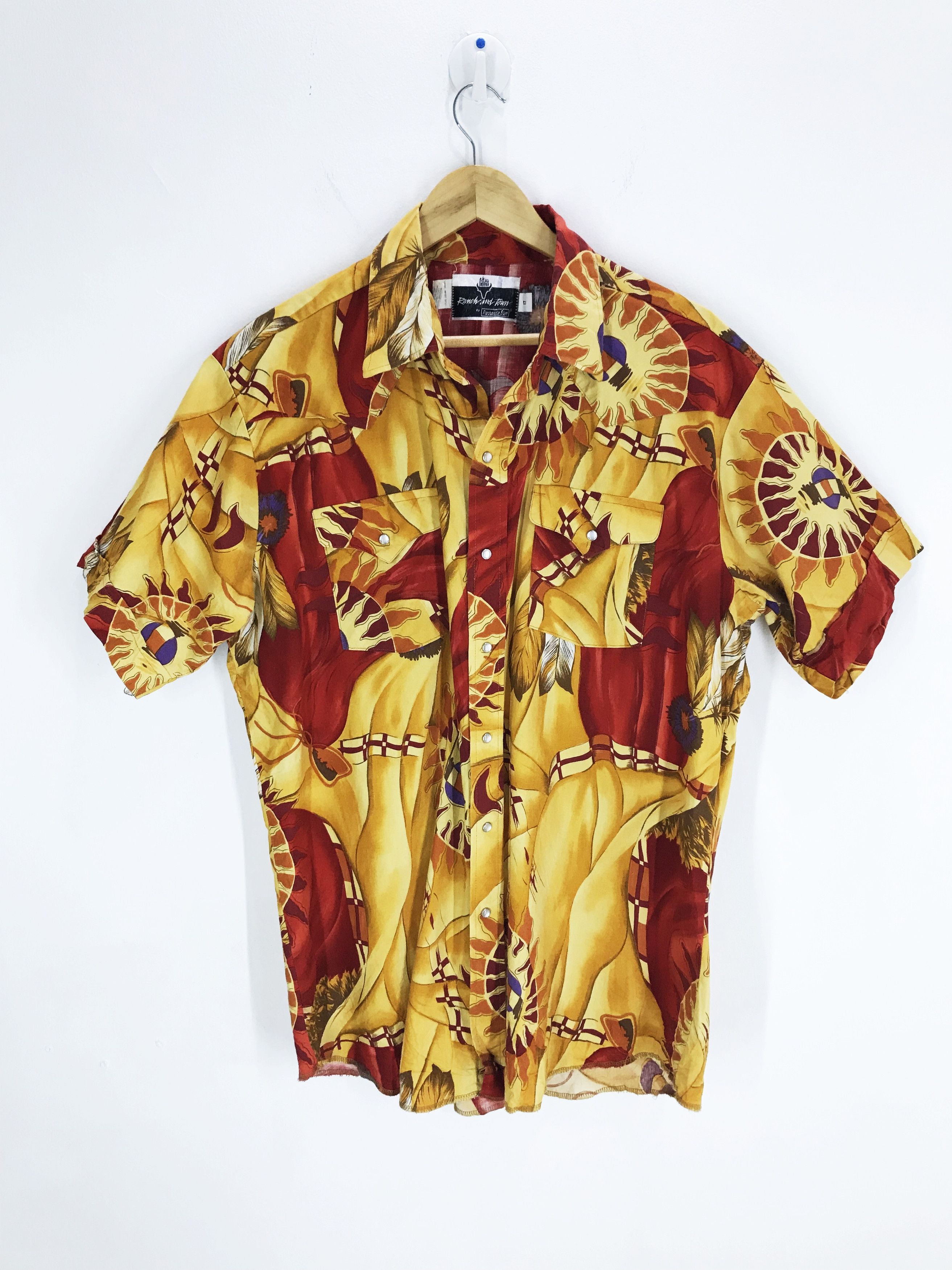 Cowboy Equipment Panhandle Slim Red Indian Motive Button Snap Western Shirt Size US L / EU 52-54 / 3 - 1 Thumbnail