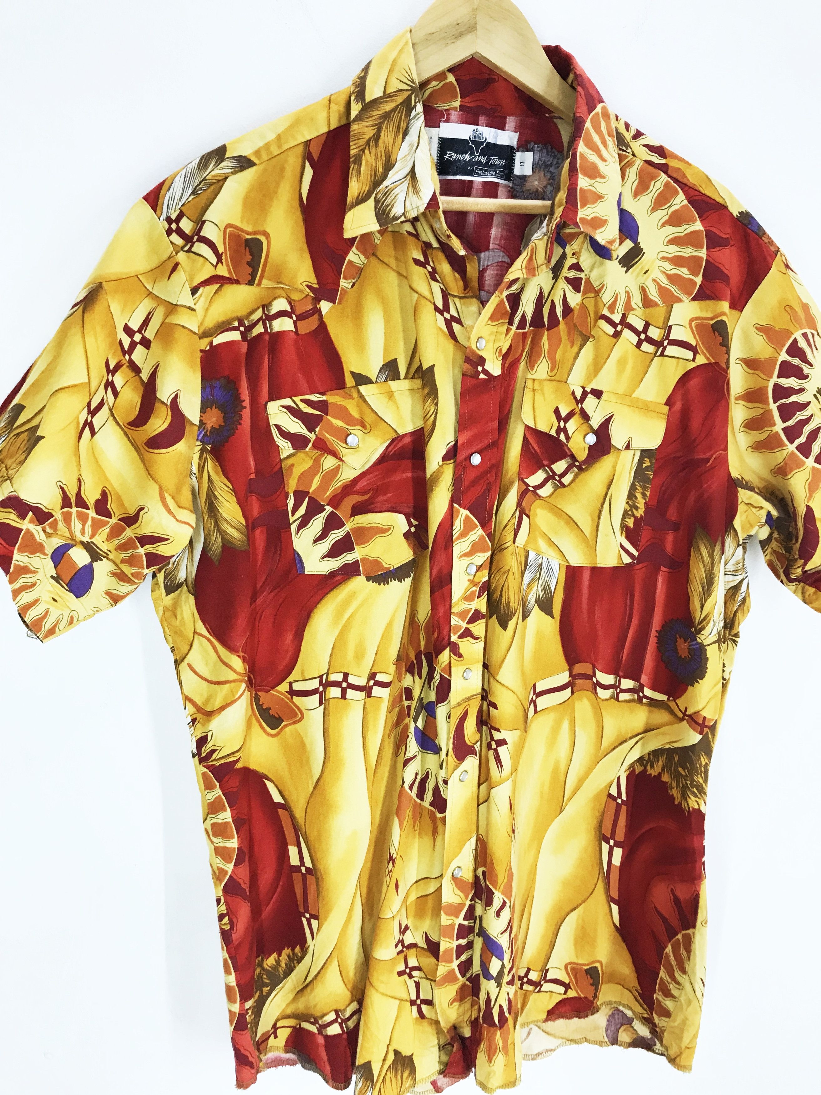 Cowboy Equipment Panhandle Slim Red Indian Motive Button Snap Western Shirt Size US L / EU 52-54 / 3 - 3 Thumbnail