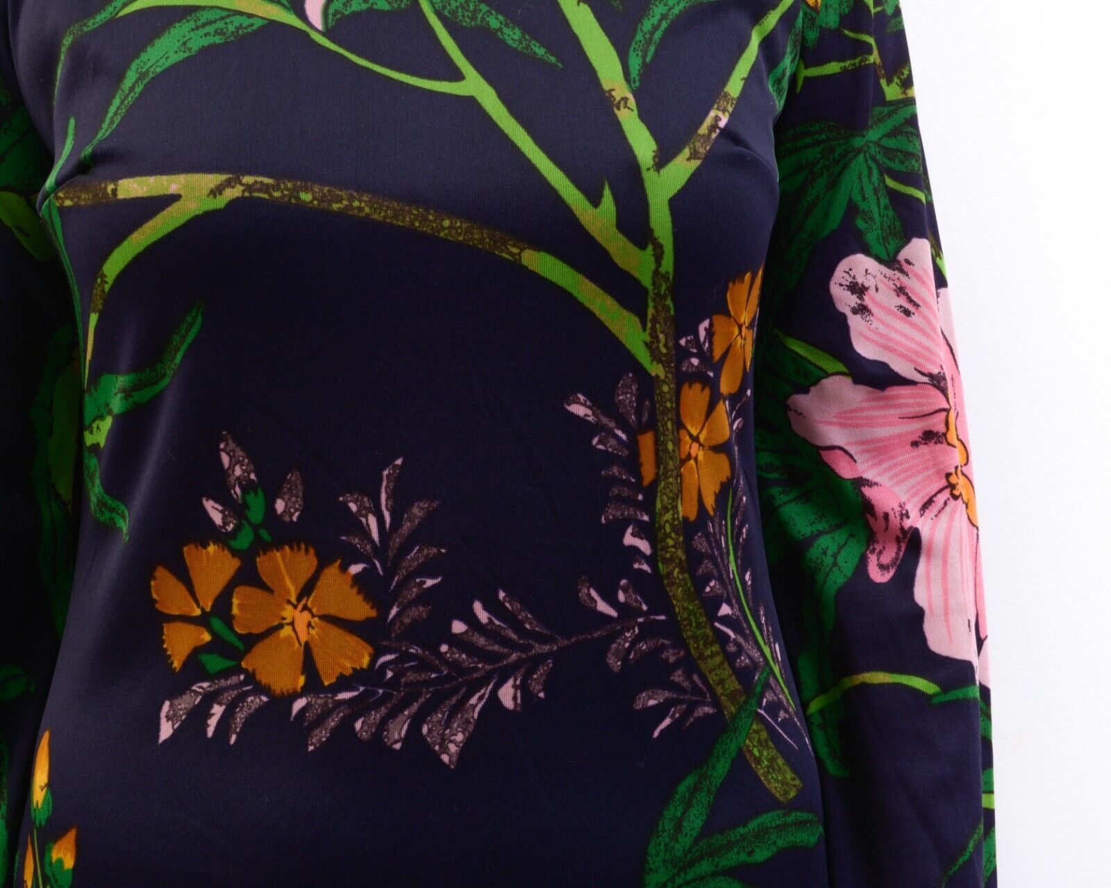 Other × Vintage Long Stretchy Dress Blue Flowers Maxi High Neck Long Sleeves Size M / US 6-8 / IT 42-44 - 6 Thumbnail