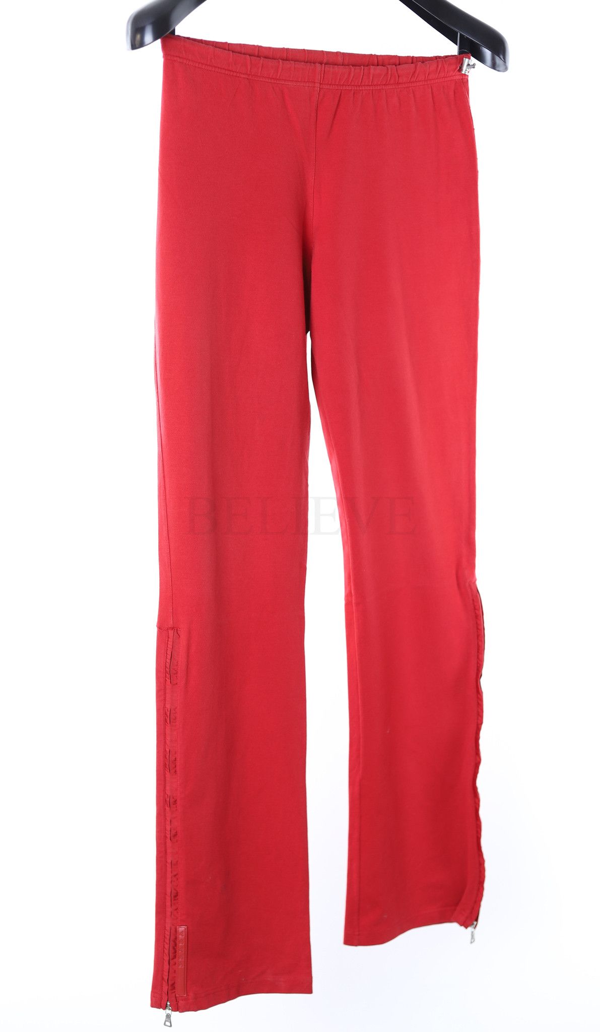 PRADA SPORTS cotton Zip Logo Tapered Pants Bottoms Beige red 38