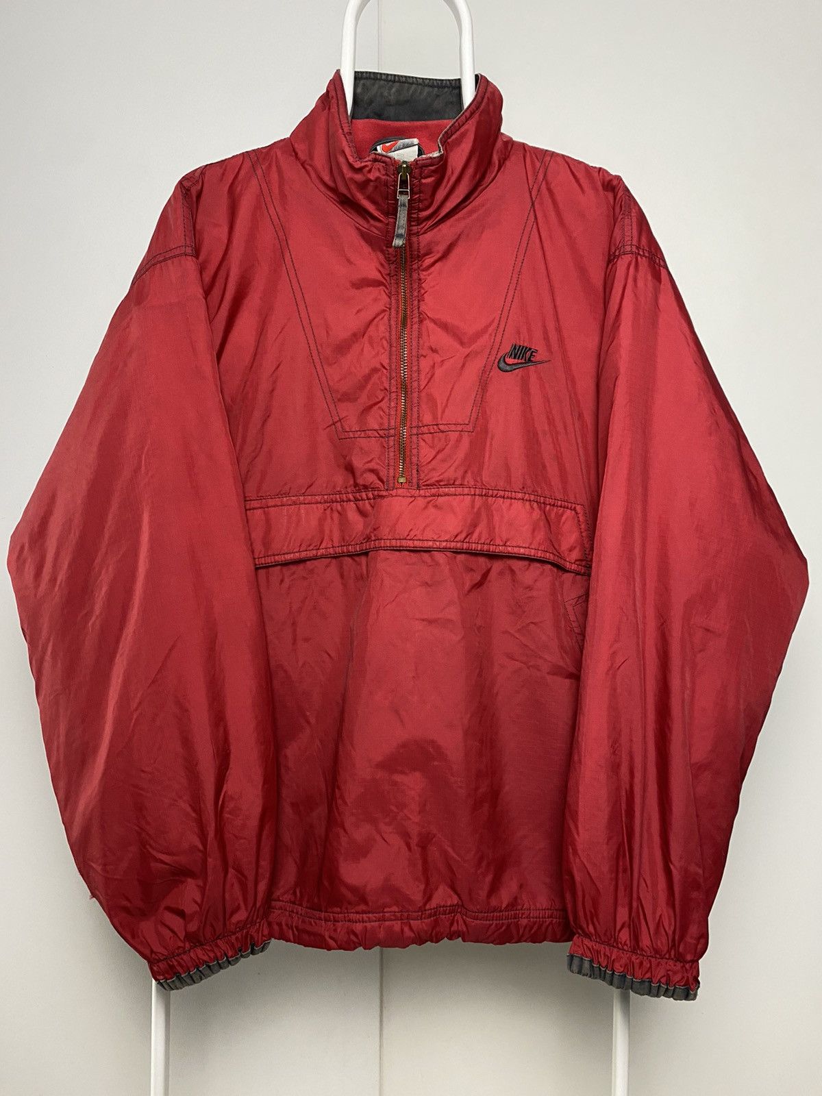 Nike × Vintage 80s Nike vintage anorak jacket red big logo Size US L / EU 52-54 / 3 - 1 Thumbnail