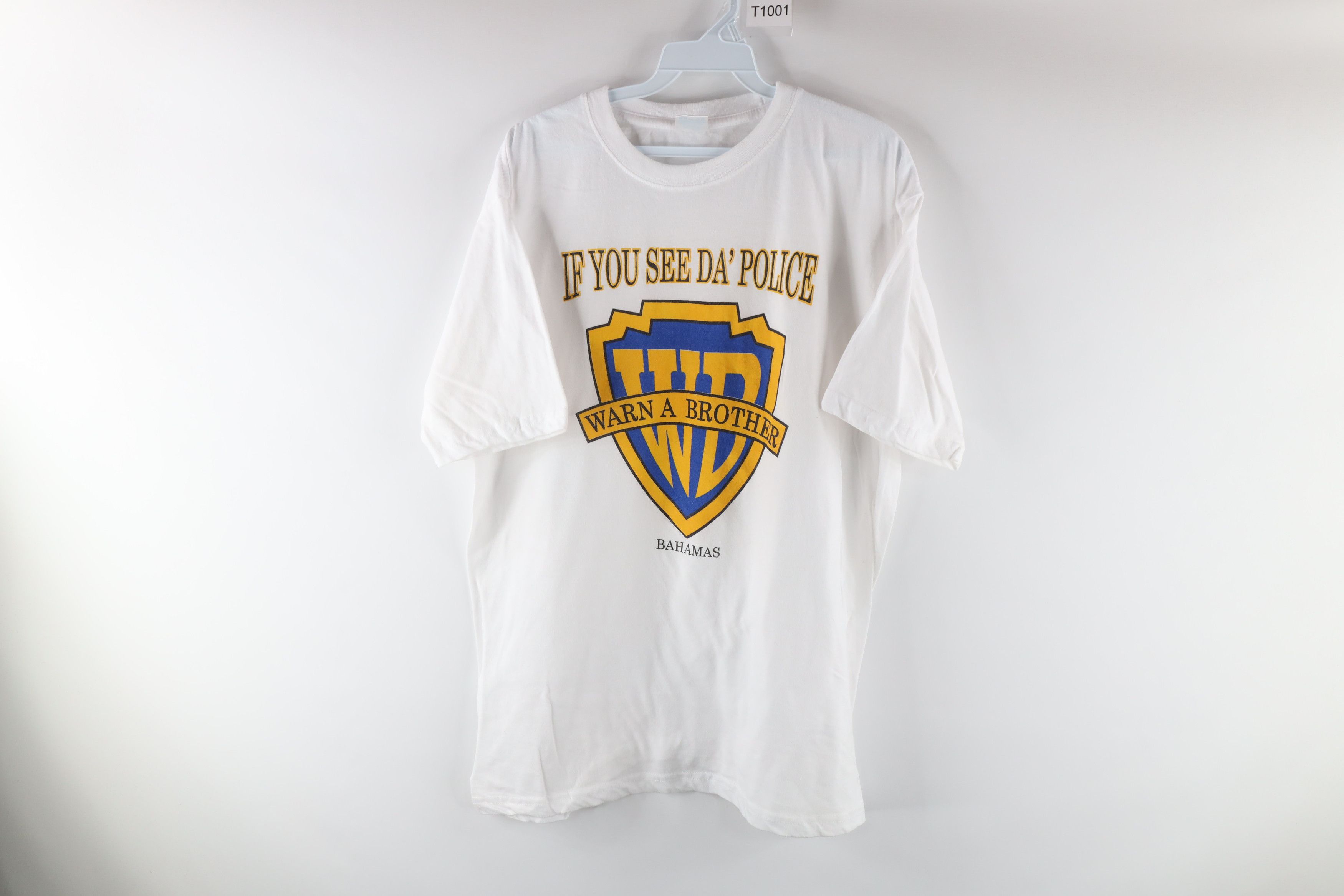 T-shirt Vintage Années 90 « If You See Da Police Warn A Brother » - Marque Ideal - Taille M - Occasion Bon état
