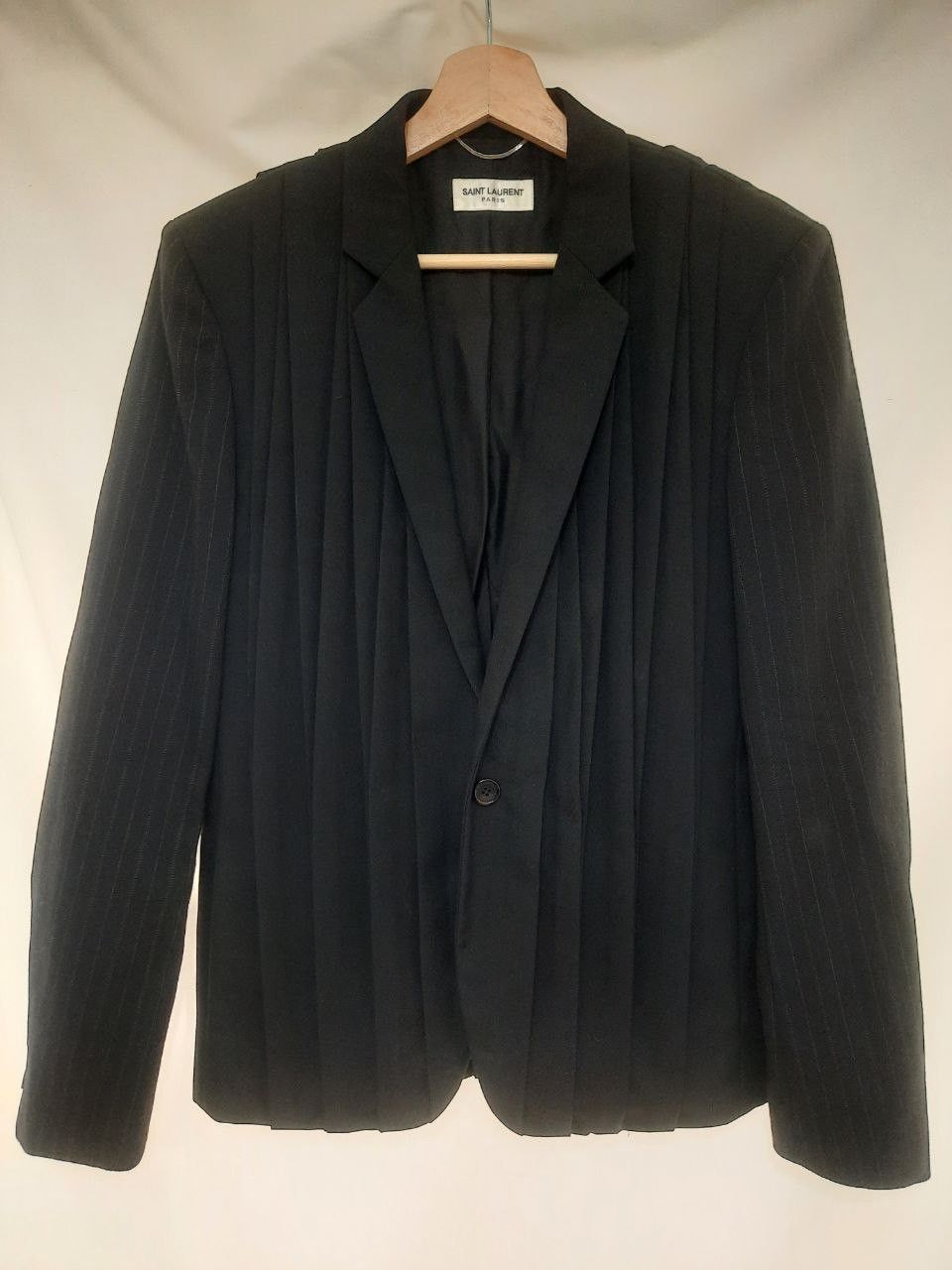 Saint Laurent Paris FW19 Runway Jacquard Pleated Striped Pinstriped Blazer Size 48S - 1 Thumbnail