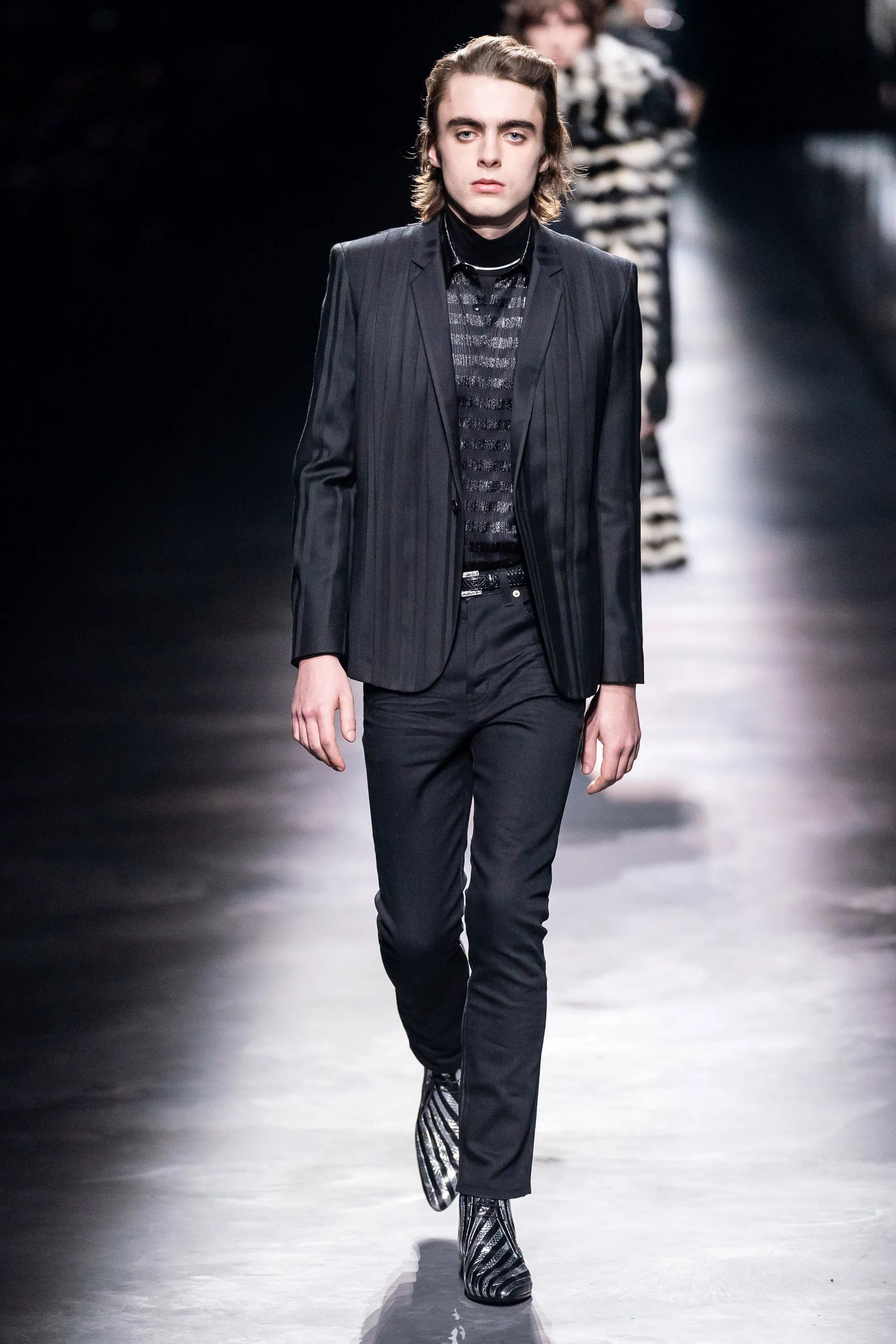Saint Laurent Paris FW19 Runway Jacquard Pleated Striped Pinstriped Blazer Size 48S - 5 Thumbnail