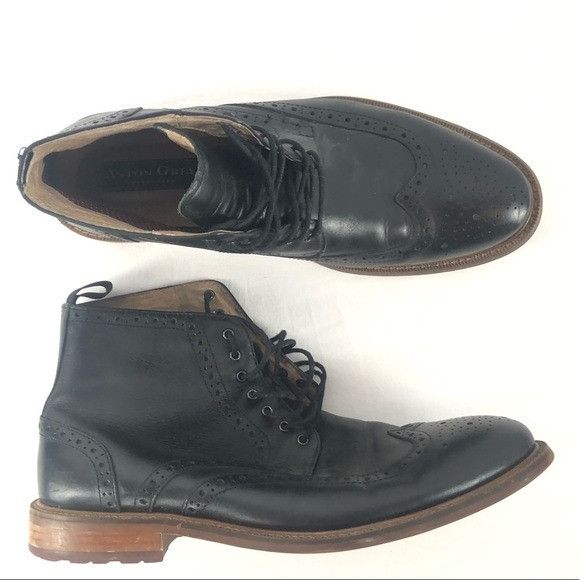 Aston Grey Ashton Grey Payton Wingtip Leather Boot in Black Grailed