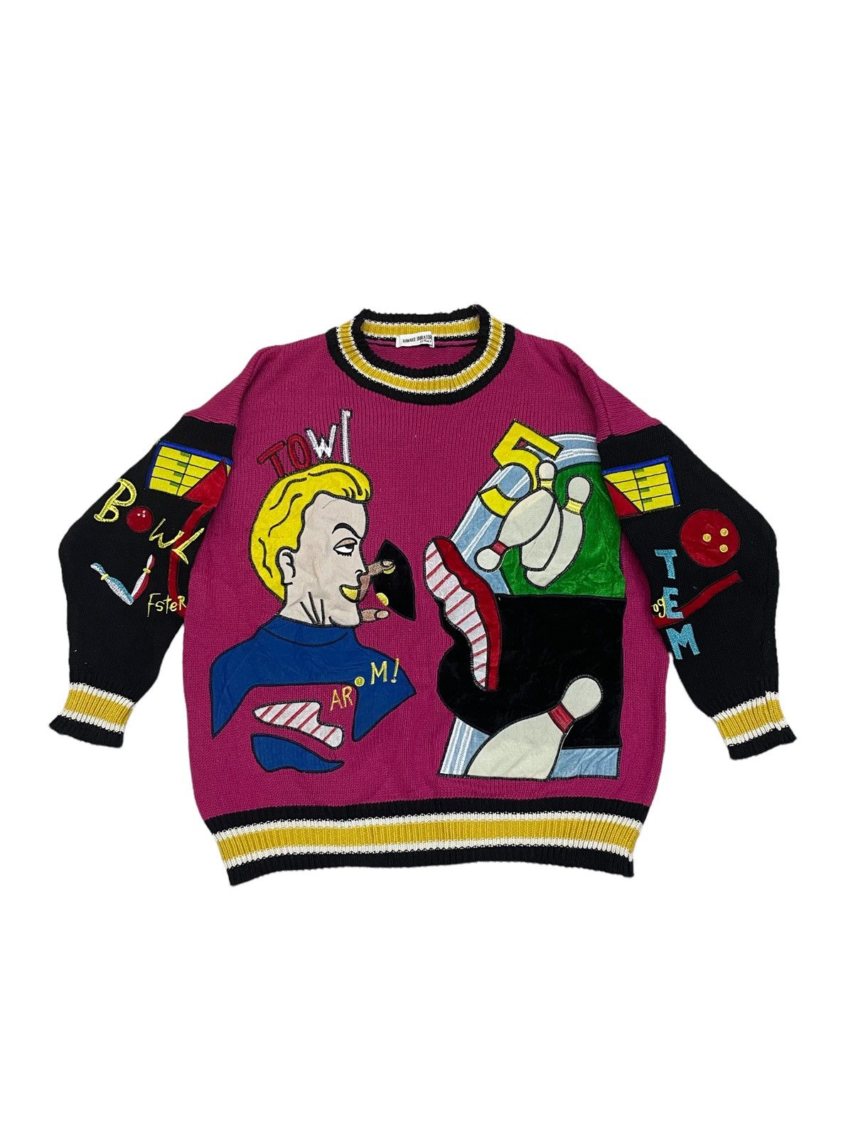 Japanese Brand Vintage Knitwear Hannako Shiratori Bowling Tees Size US XL / EU 56 / 4 - 1 Thumbnail