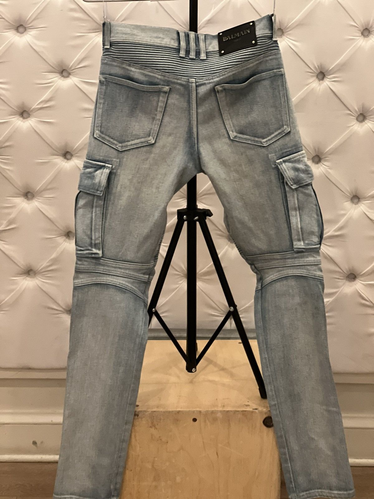 Balmain Denim Cargo Pants with Biker Details men - Glamood