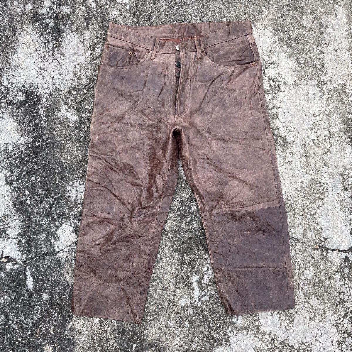 Japanese Brand Vintage Blue System Leather Pants Size US 33 - 1 Thumbnail