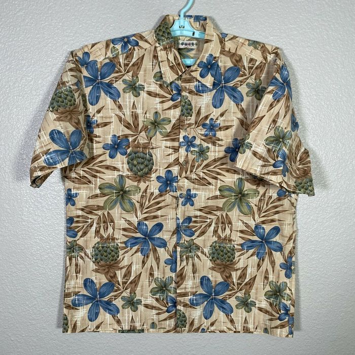 Campia Moda Campia Moda Hawaiian Shirt Mens Large Brown Blue Floral ...