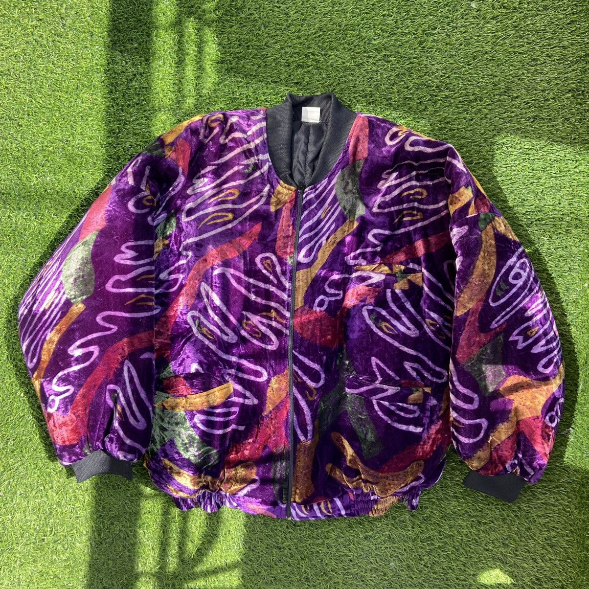 1980s VELOUR TEDDY BOXY FIT RARE BOMBER JACKET - № 2060