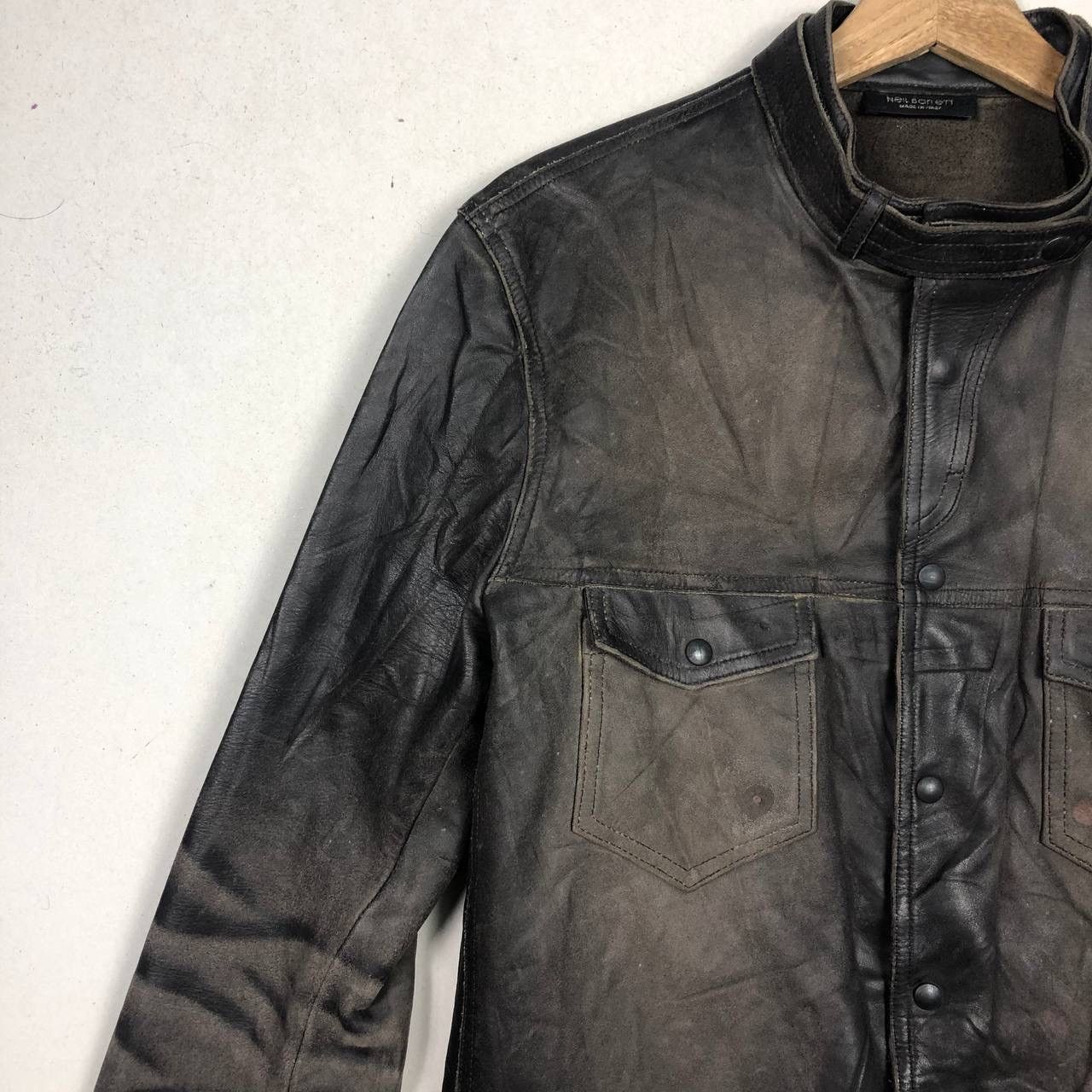Neil Barrett Neil Barrett Leather Biker Jacket Washed Funky Design Size US M / EU 48-50 / 2 - 5 Thumbnail