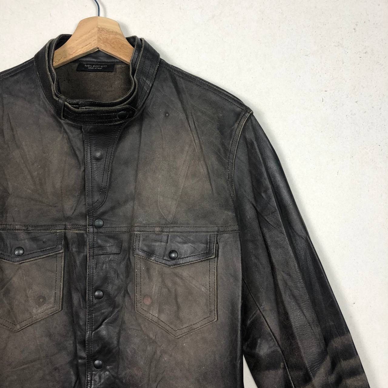 Neil Barrett Neil Barrett Leather Biker Jacket Washed Funky Design Size US M / EU 48-50 / 2 - 4 Thumbnail