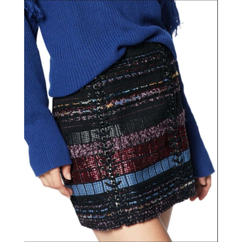 Ramy Brook KAROLYN TWEED LACE-UP SHORT SKIRT MULTI TWEED 6 S