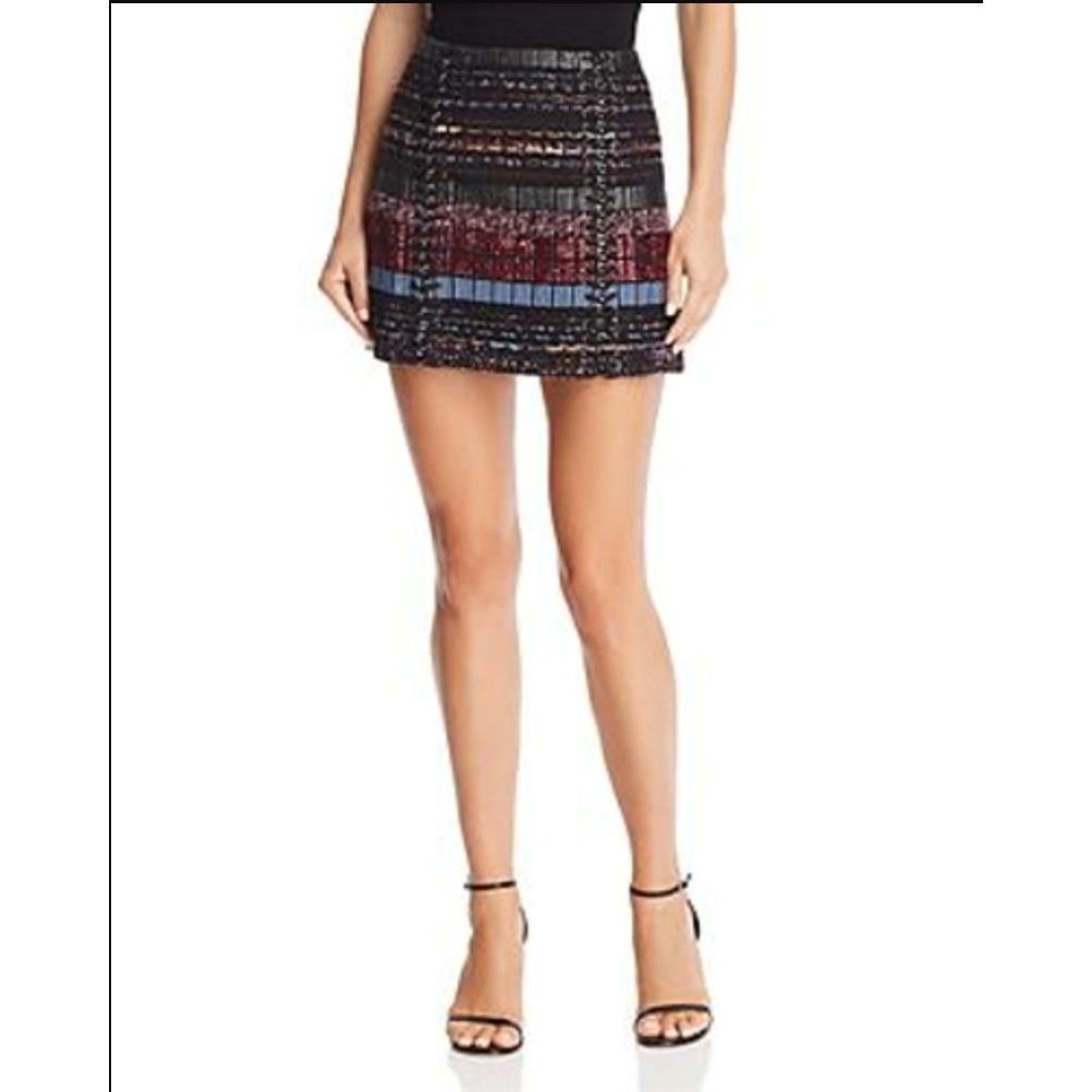 Ramy Brook KAROLYN TWEED LACE-UP SHORT SKIRT MULTI TWEED 6 S