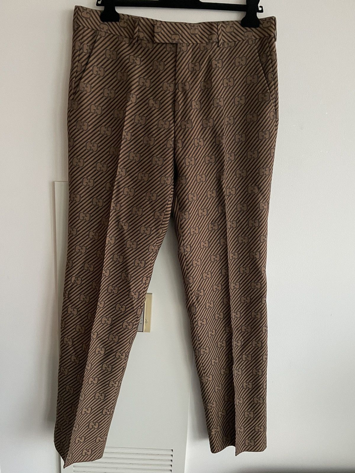 Rare $3k Value Runway Brand New GG Logo Diagonal Silk Pant