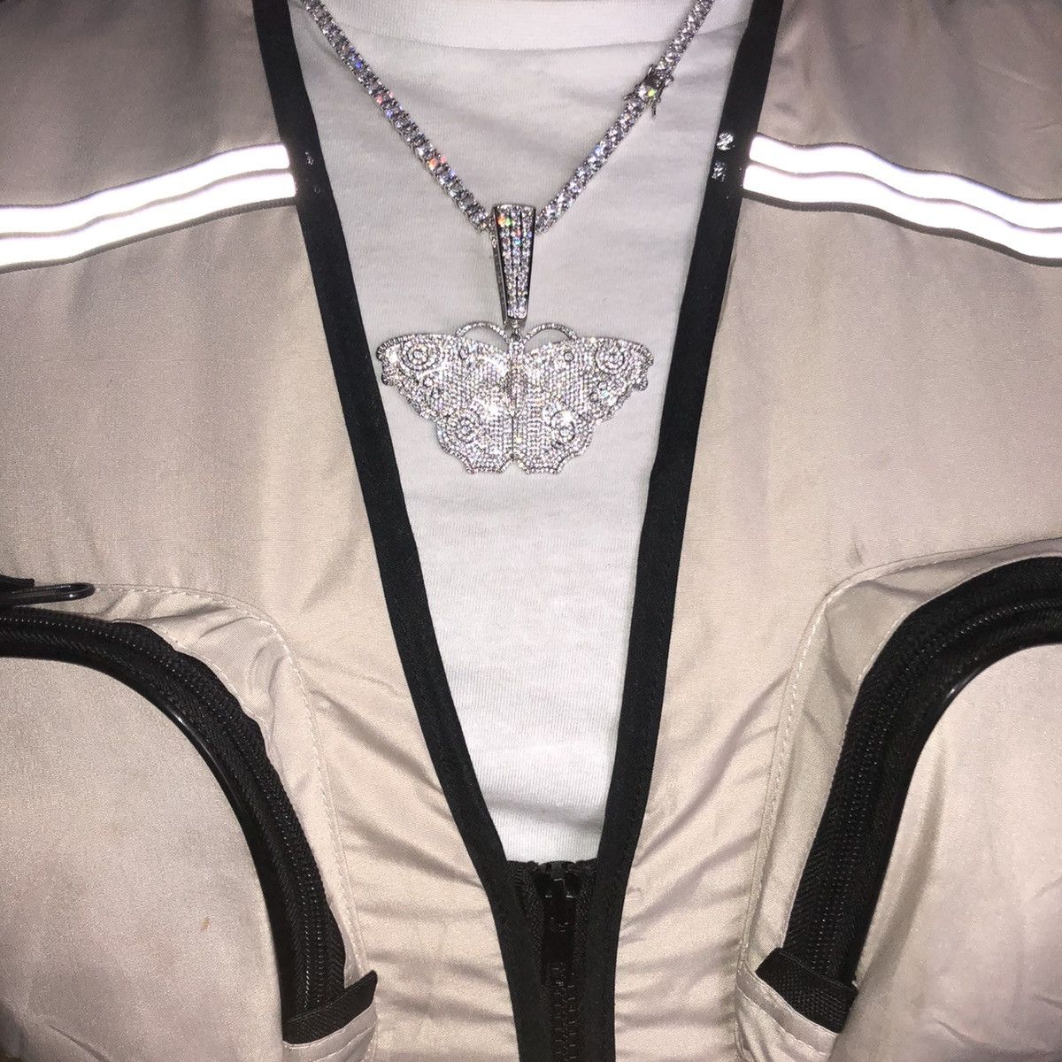 Iced Out Diamond Butterfly Pendant With Tennis Chain
